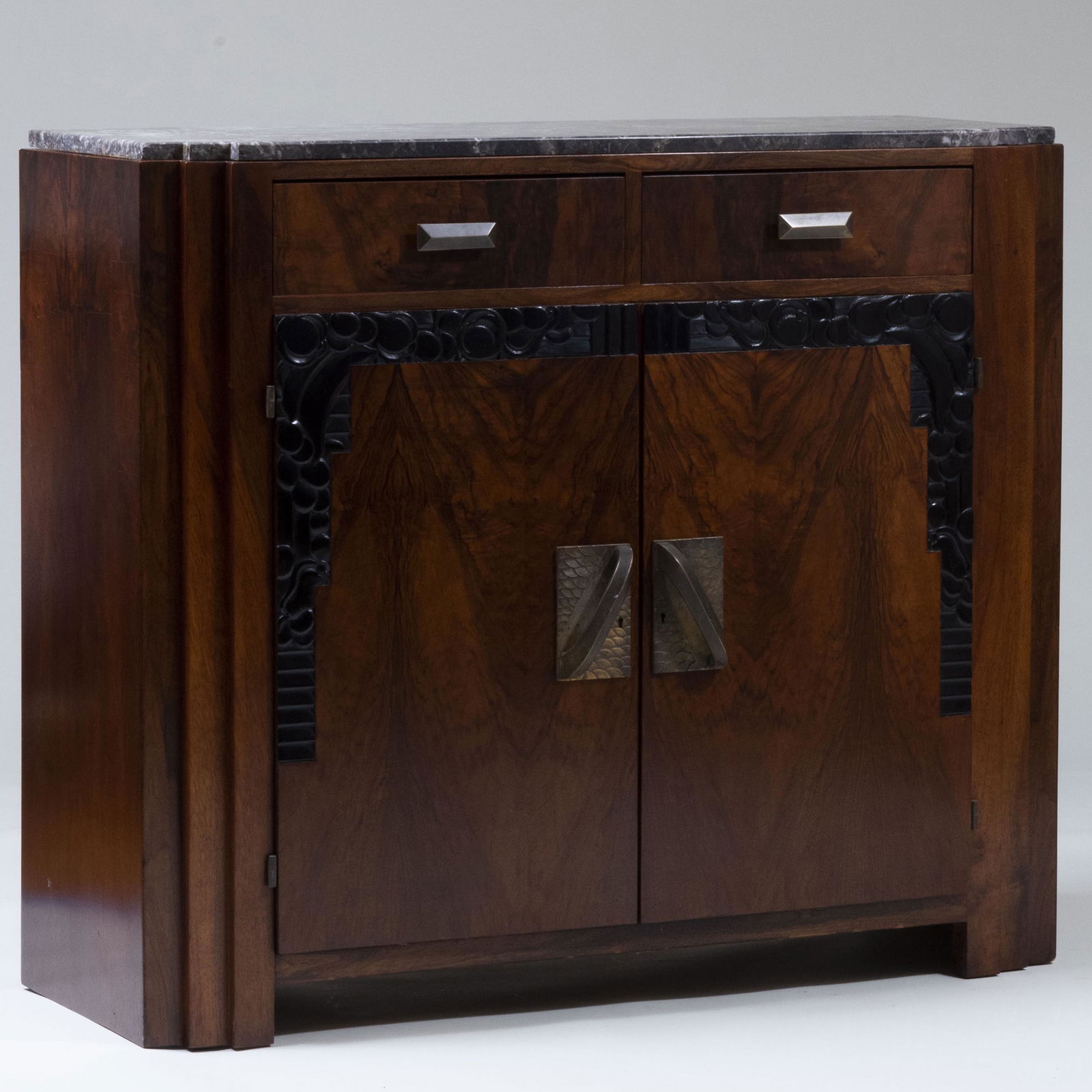 Art Deco Walnut and Ebonized Marble Top Side Cabinet (1 of 9)