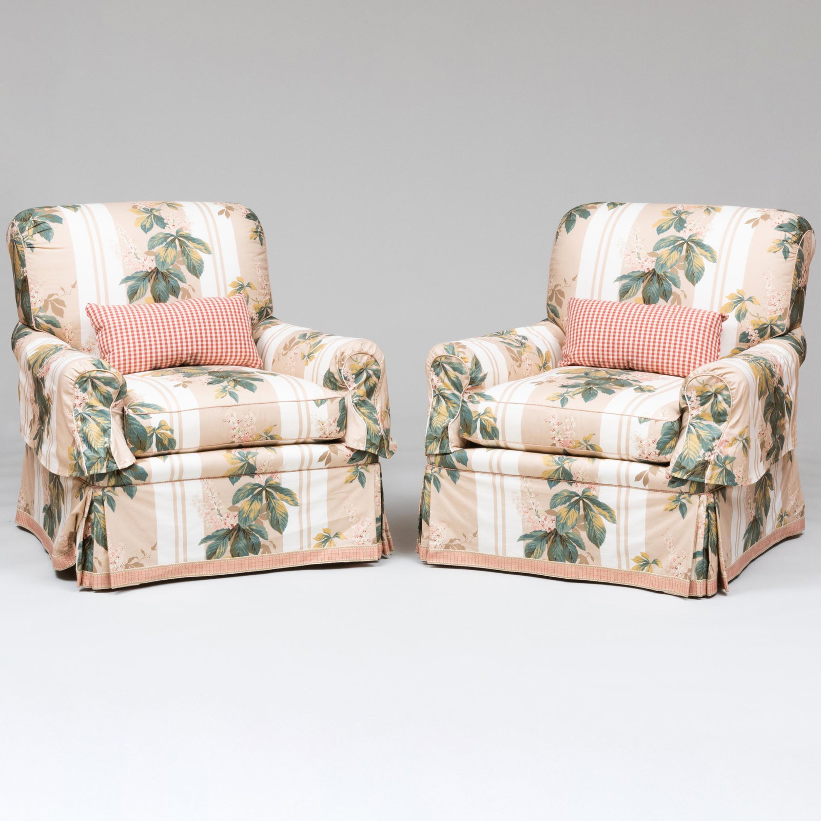 Pair of Large Floral Cotton Upholstered Club Chairs (1 of 8)