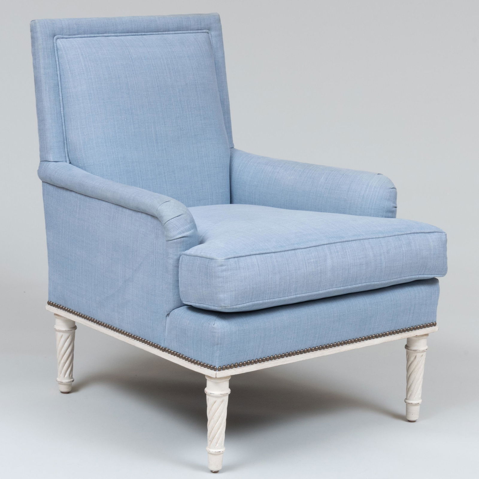 Contemporary White Painted and Linen Upholstered Armchair, Designed by Bunny Williams (1 of 9)