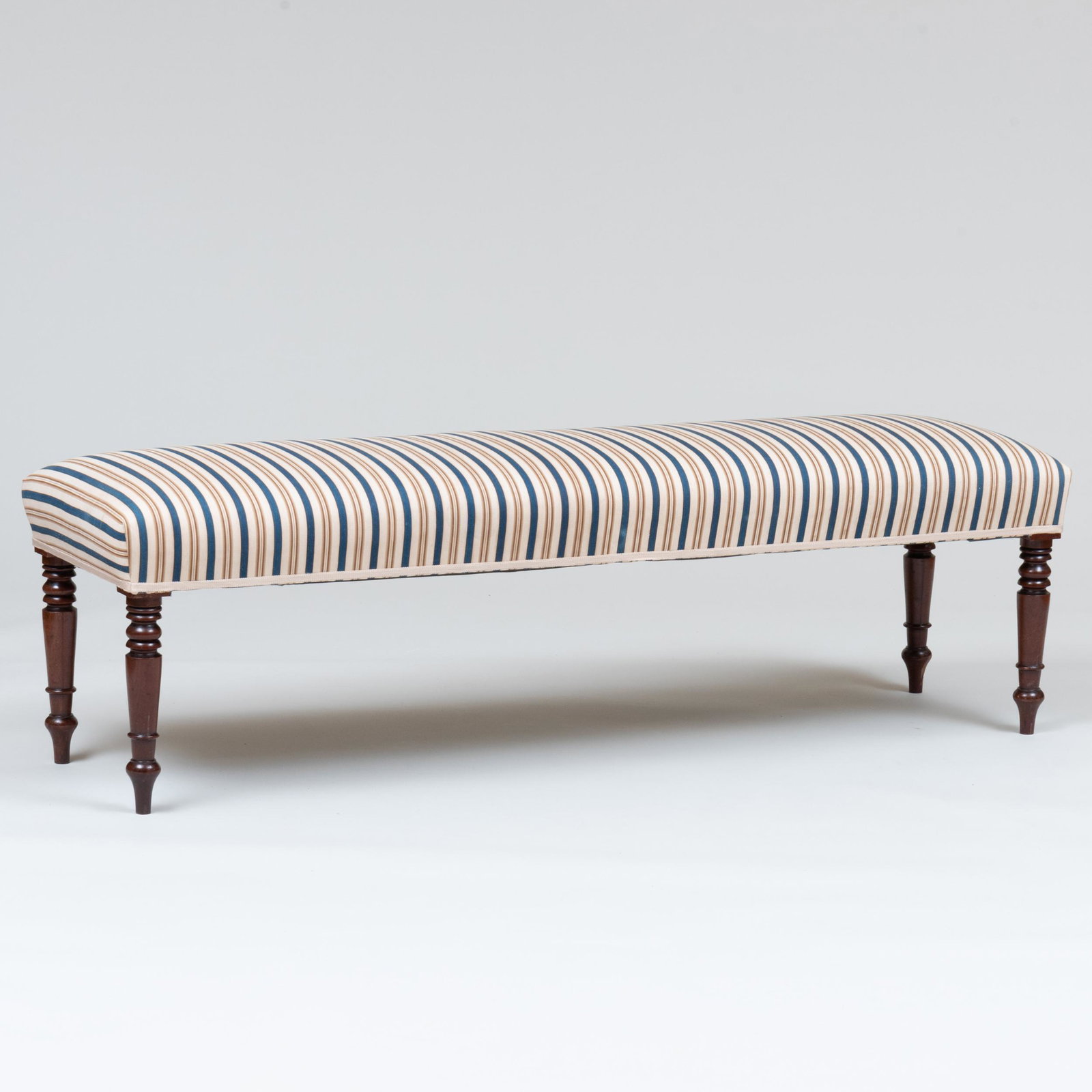 Regency Style Mahogany and Upholstered Long Bench: Regency Style Mahogany and Upholstered Long Bench 18 x 5 ft. 1 in. x 17 in. Property from the Collection of Susan Lasker Brody