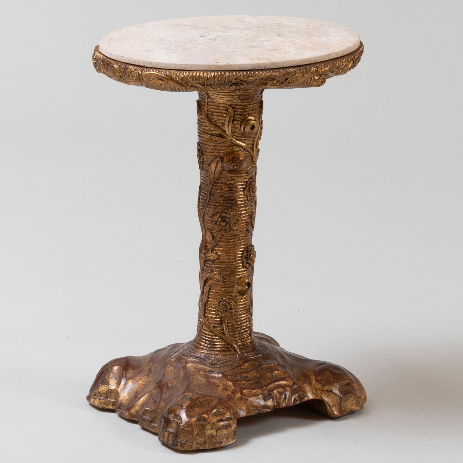 Small Faux Bois Gilt Composition and Travertine Oval Side Table (1 of 8)