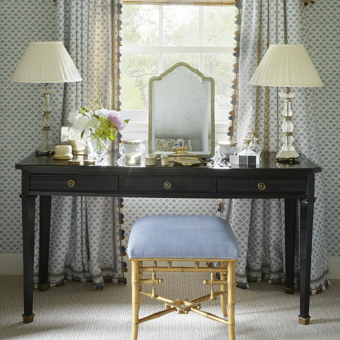 Giltwood Faux Bamboo and Linen Upholstered Stool, of Recent Manufacture (1 of 8)