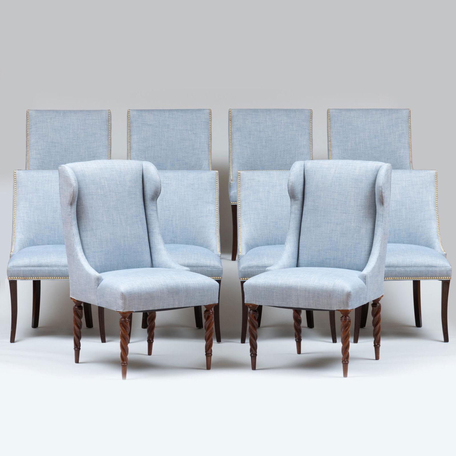 Assembled Set of Ten Linen Upholstered Dining Chairs (1 of 11)