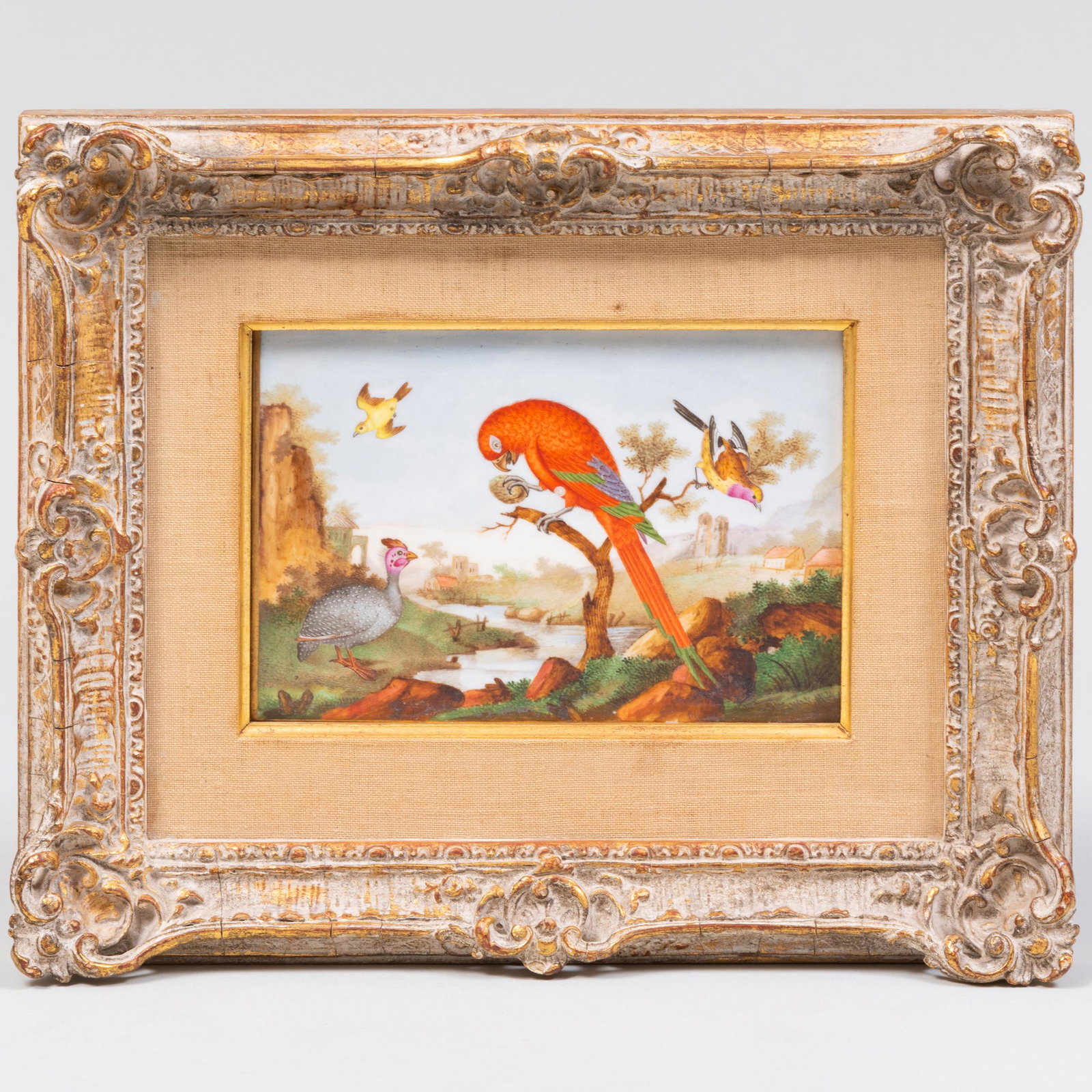 Pair of Derby Porcelain Rectangular Plaques with Birds: Pair of Derby Porcelain Rectangular Plaques with Birds Apparently unmarked. 10 3/4 x 12 1/2 in. (frame). Property from the Collection of Susan Lasker Brody
