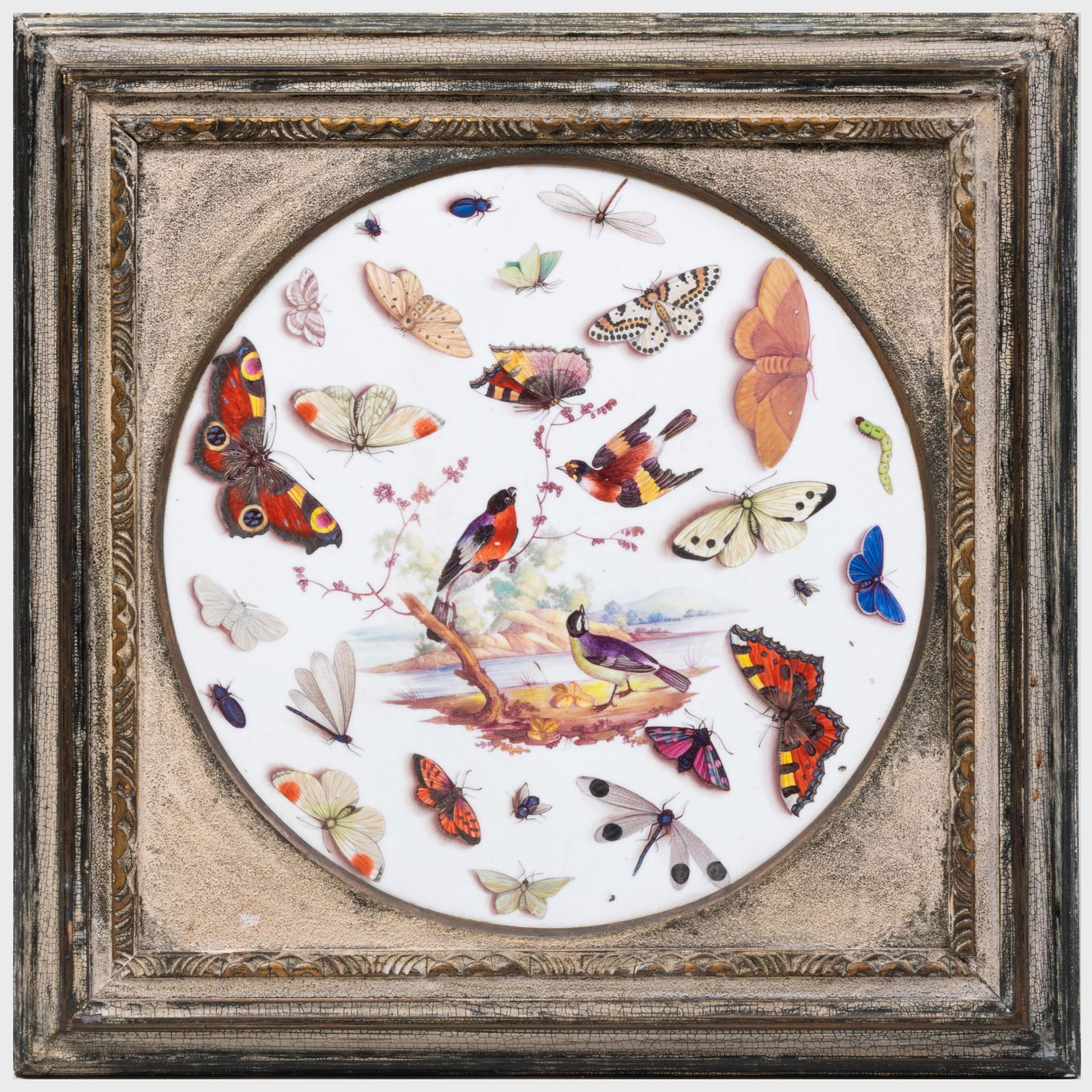 Derby Porcelain Circular Plaque with Birds and Insects (1 of 3)