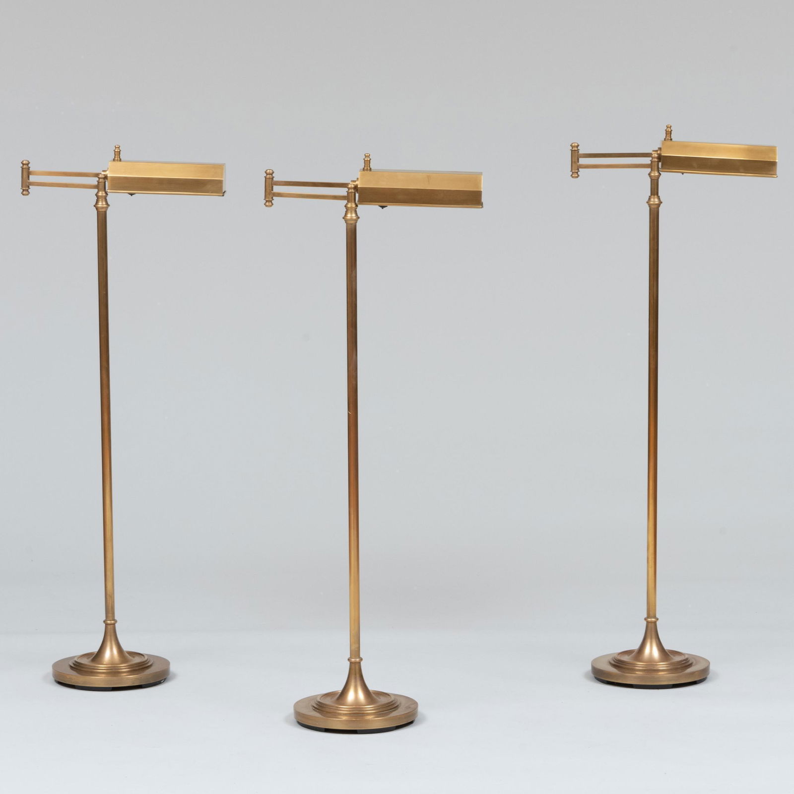 Three Patinated-Brass Adjustable Swivel, Tent-Form Reading Lamps (1 of 9)