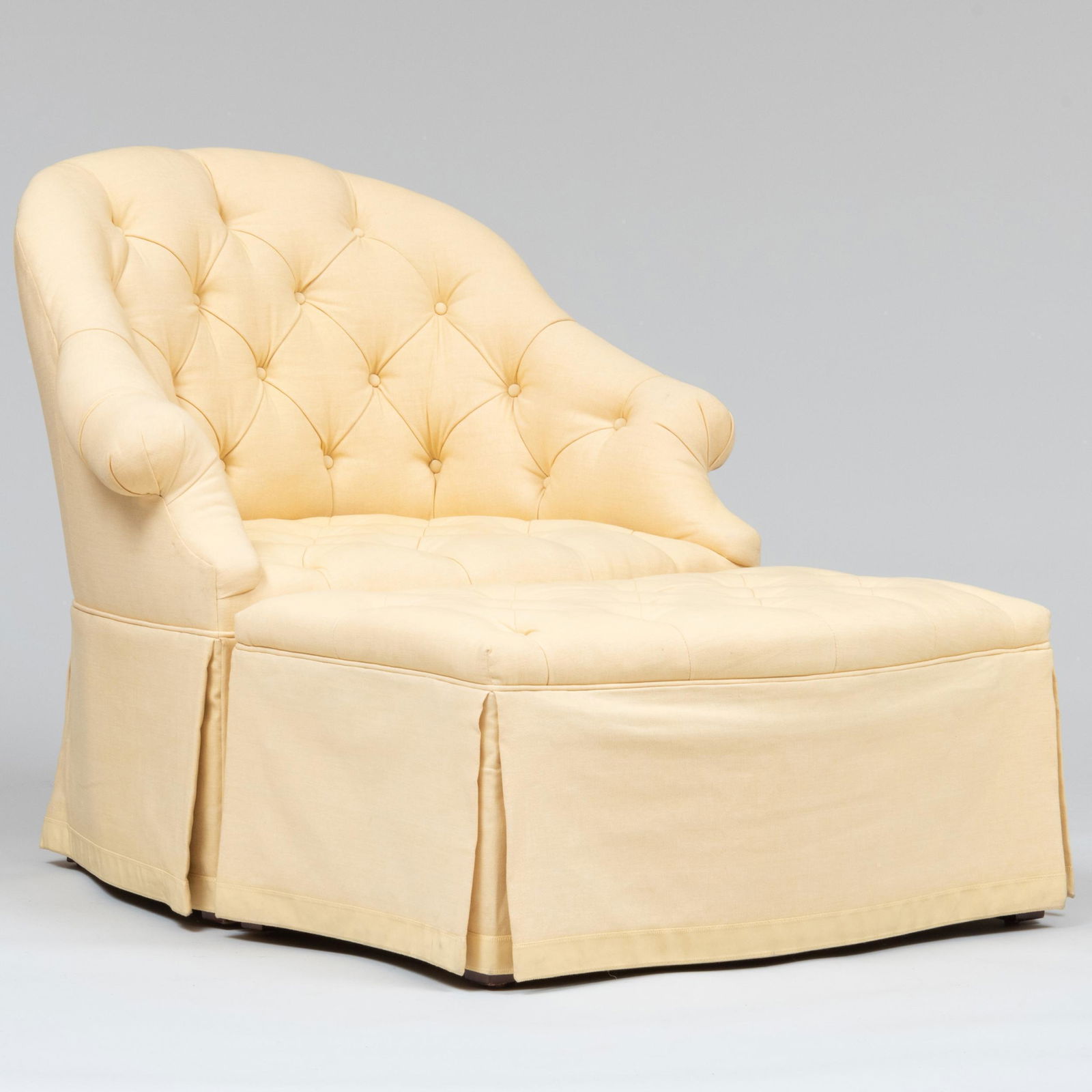 Yellow Linen Tufted Upholstered Club Chair with Matching Ottoman (1 of 9)