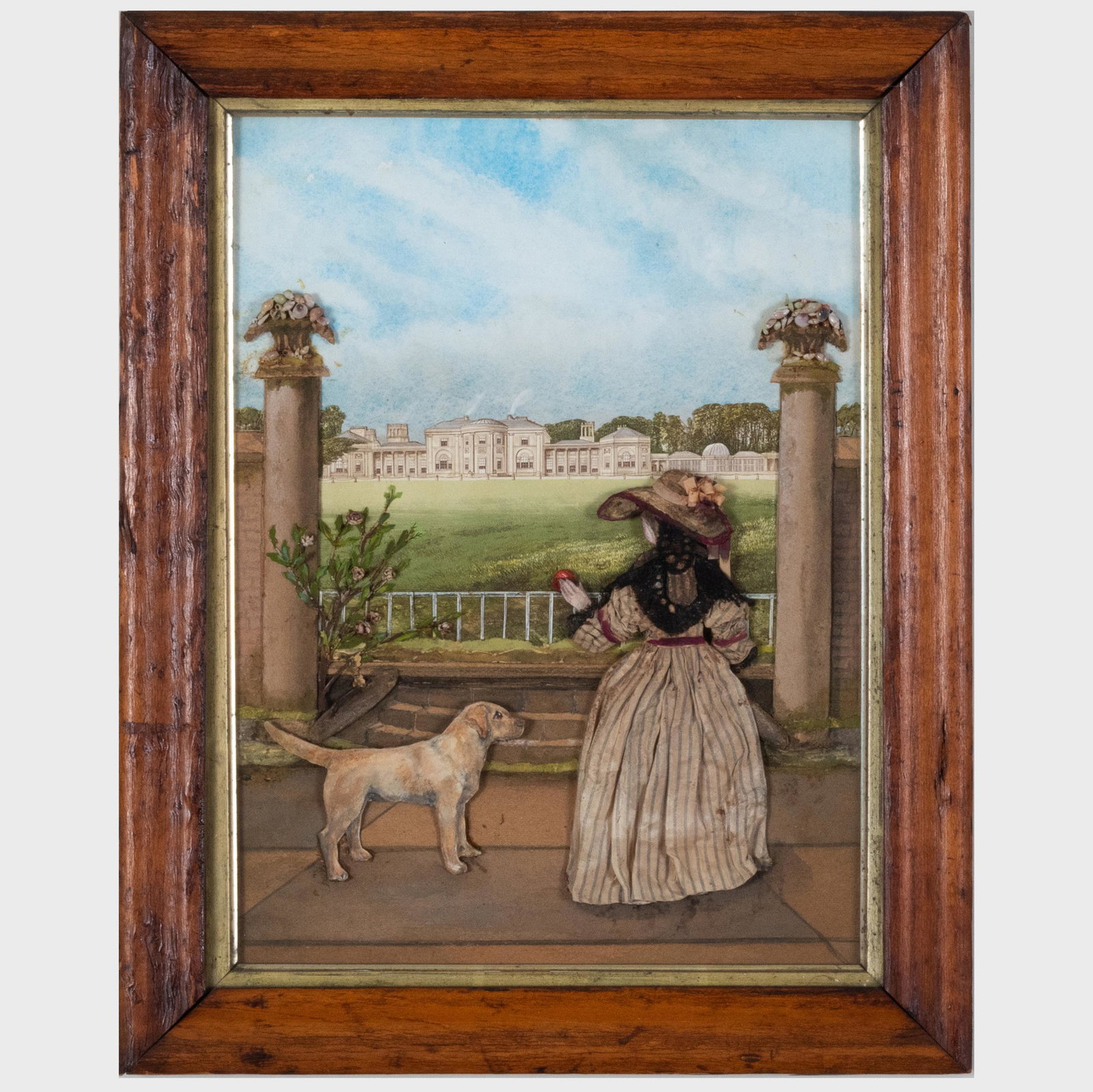 Two Victorian Framed Paper, Fabric and Watercolor Three-Dimensional Dioramas: Two Victorian Framed Paper, Fabric and Watercolor Three-Dimensional Dioramas One with the paper label: 'HEATON PARK', the other with the paper label: 'Caermarthen Castle South Wales'. One a View 