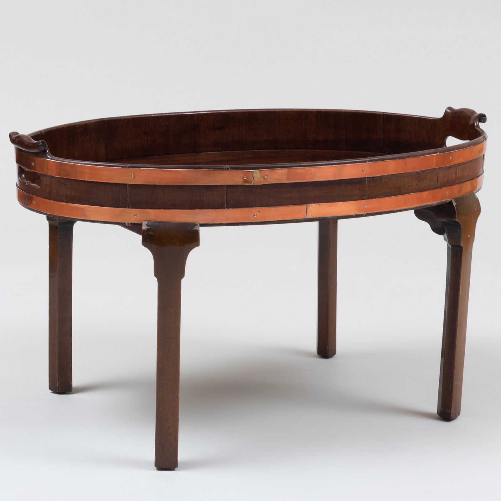 George III Style Copper-Bound Mahogany Tray on Stand (1 of 11)