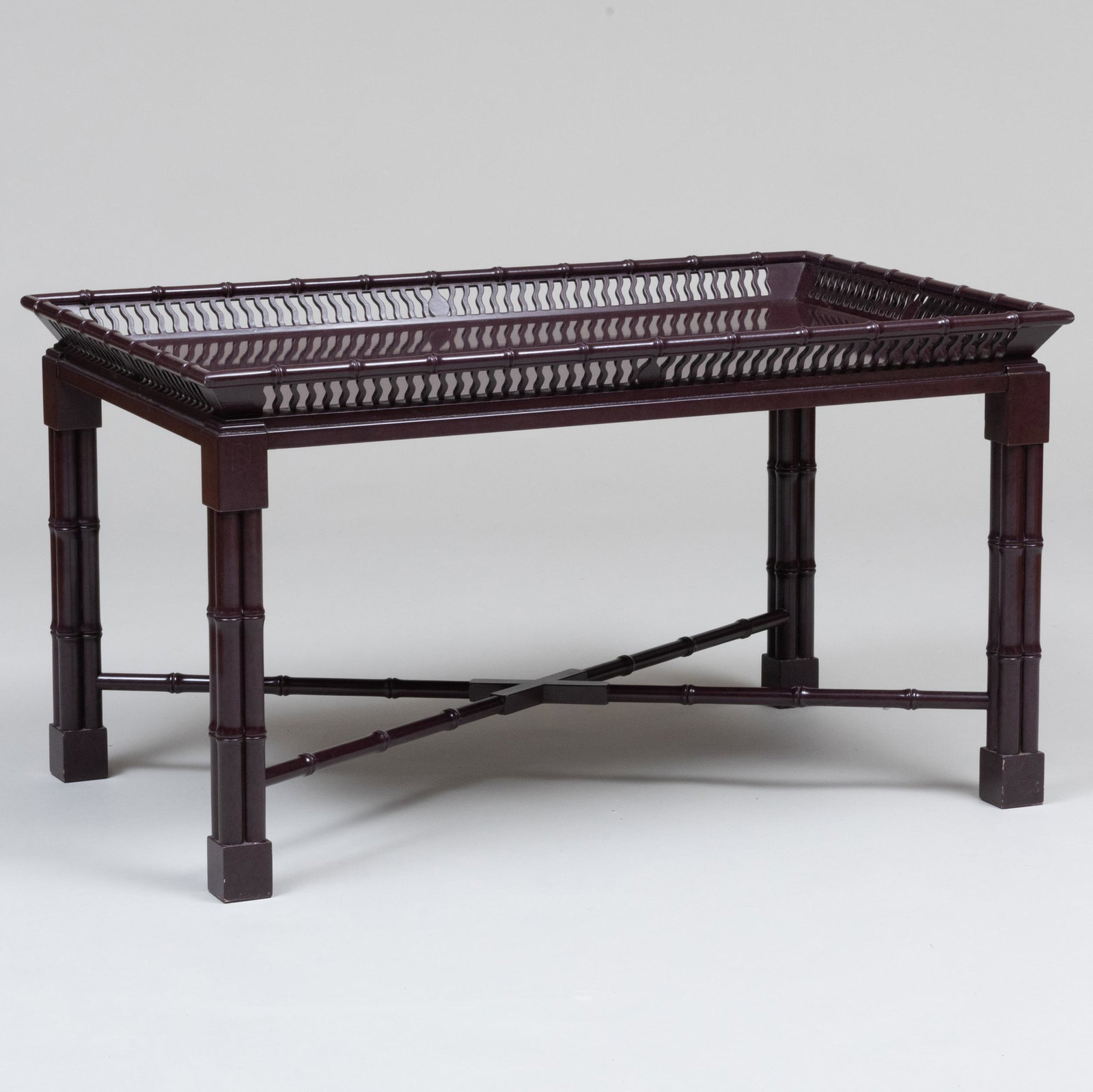 Contemporary Faux Bamboo Lacquer Low Table, Designed by Mario Buatta: Contemporary Faux Bamboo Lacquer Low Table, Designed by Mario Buatta With a 'Mario Buatta Collection for John Widdicomb' label. 21 1/4 x 38 1/2 x 24 1/2 in.