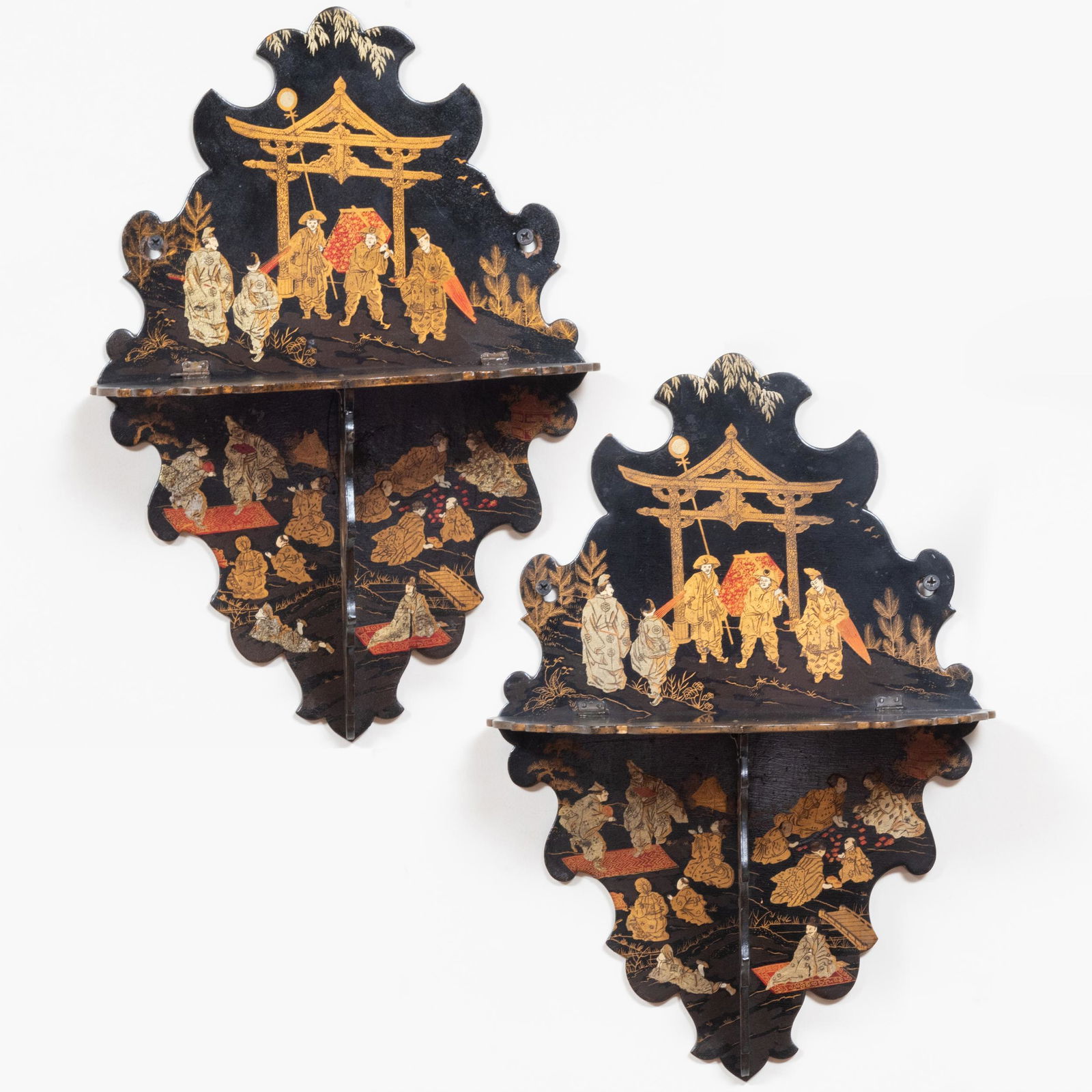 Pair Victorian Papier Mache Chinoiserie Wall Brackets (1 of 14)