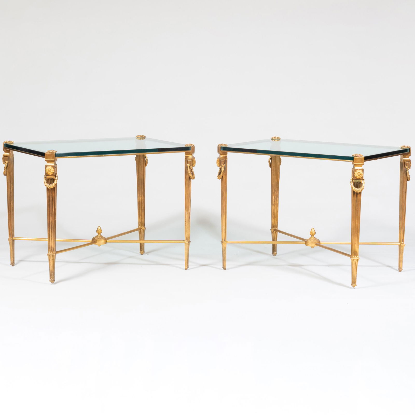 Pair of Italian Gilt-Bronze Glass Top Side Tables (1 of 8)