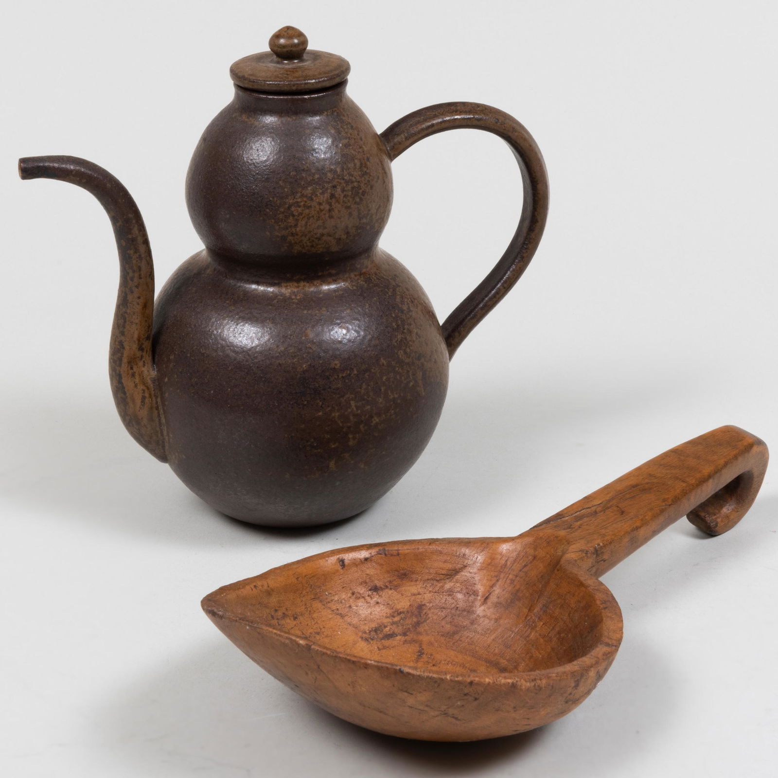 Japanese Brown Glazed Earthenware Teapot and a Rustic Wood Spoon (1 of 13)