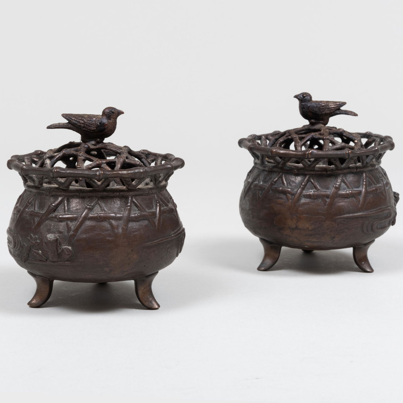 Pair of Small Japanese Bronze Incense Burners (1 of 9)
