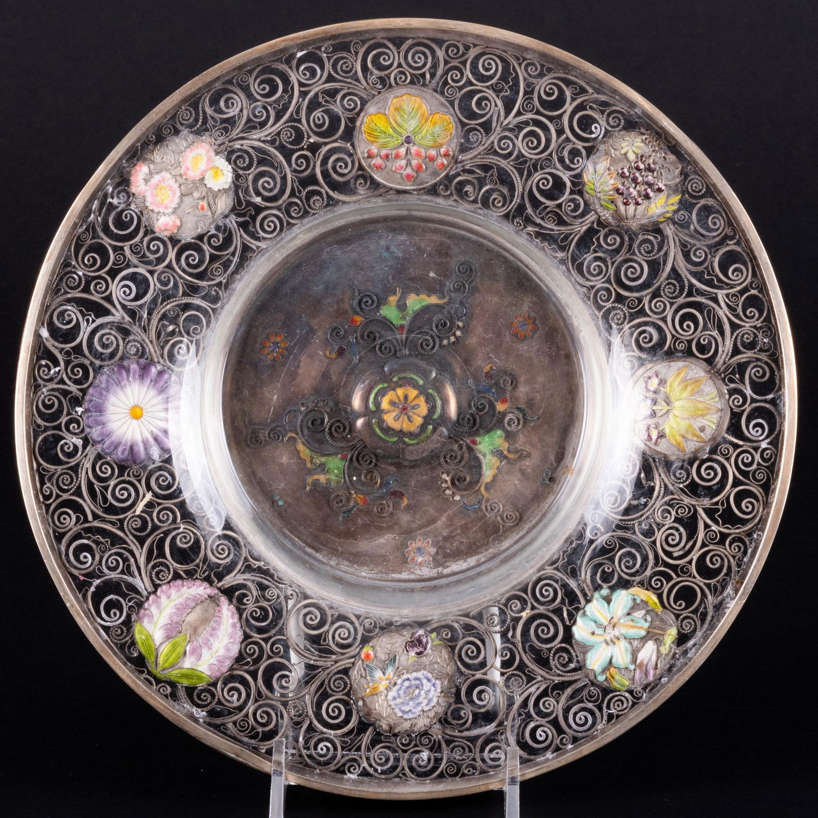 Japanese Silver, Cloisonne and Glass Circular Dish (1 of 7)
