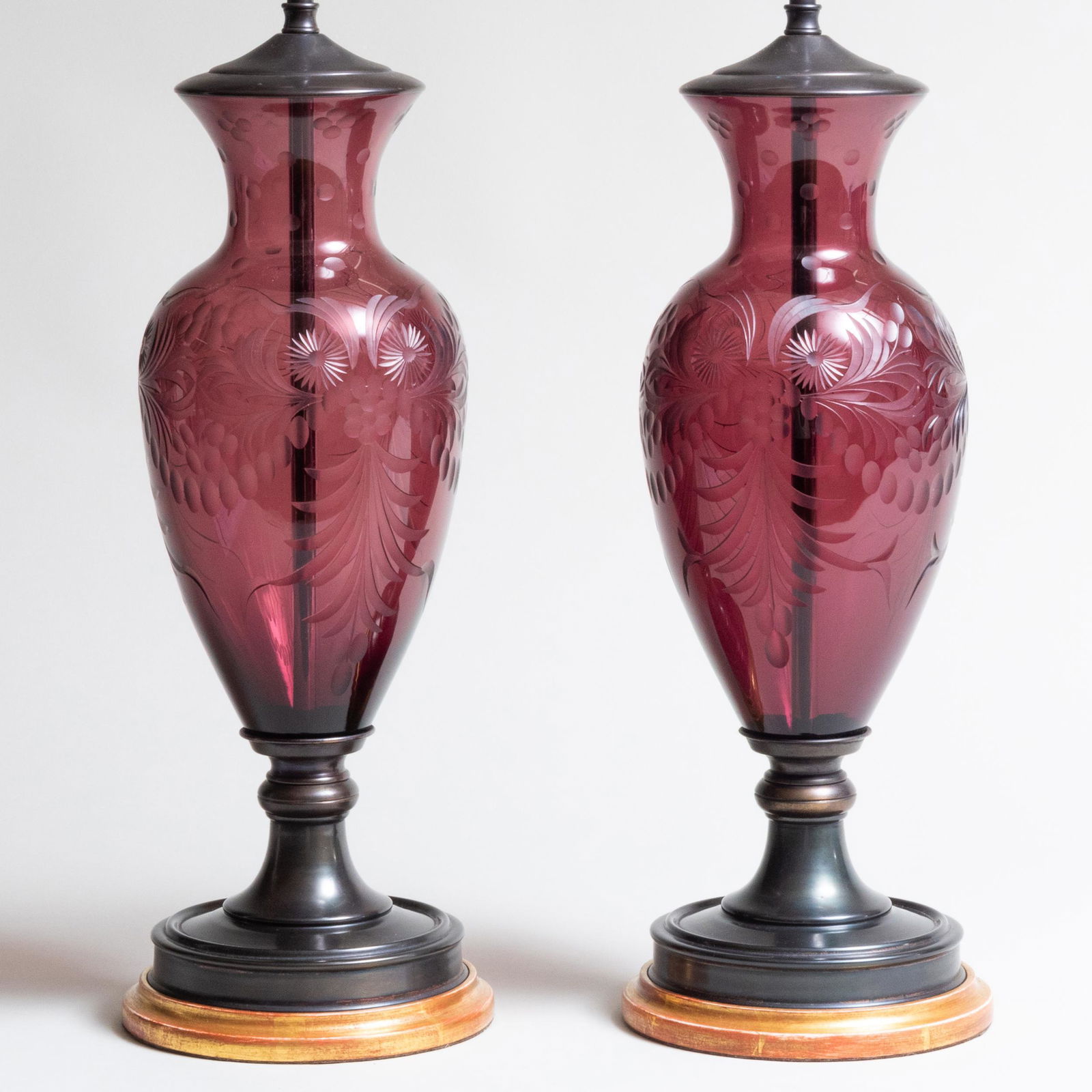 Pair of Etched Amethyst Glass Table Lamps (1 of 5)