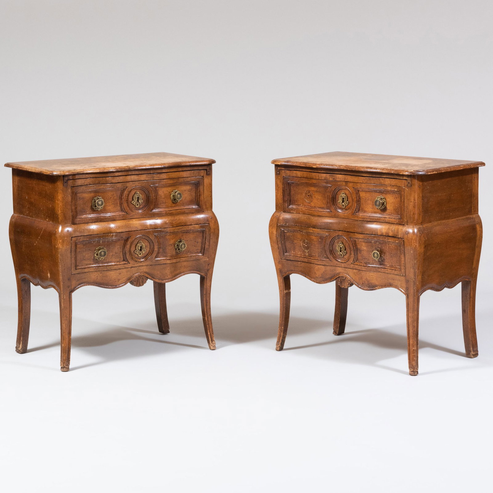 Pair of Louis XV Style Provincial Walnut Side Tables: Pair of Louis XV Style Provincial Walnut Side Tables Stamped 'DON RUSEAU Inc. NEW YORK CITY' 28 x 27 x 16 1/4 in.