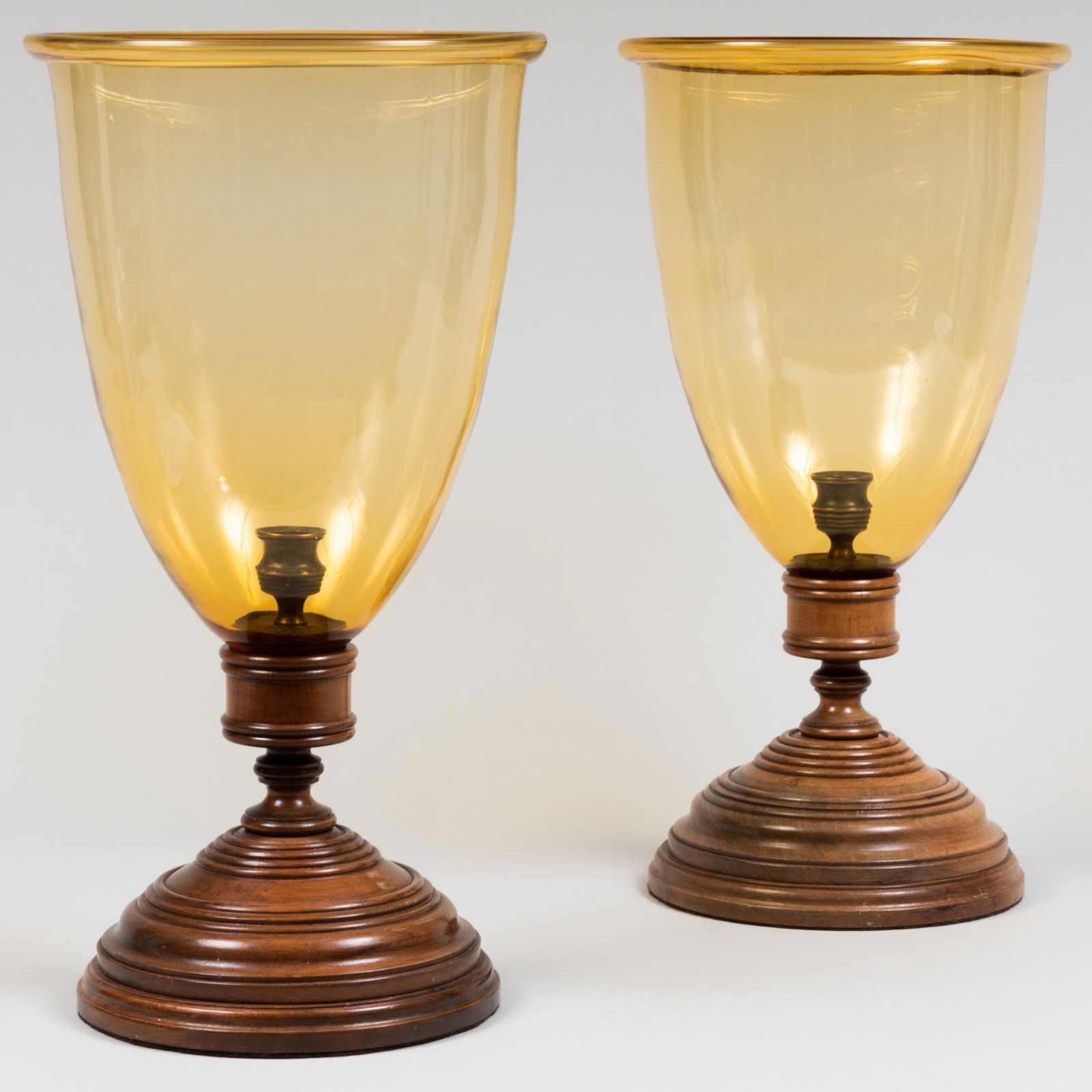 Pair of Amber Glass and Wood Photophores (1 of 9)