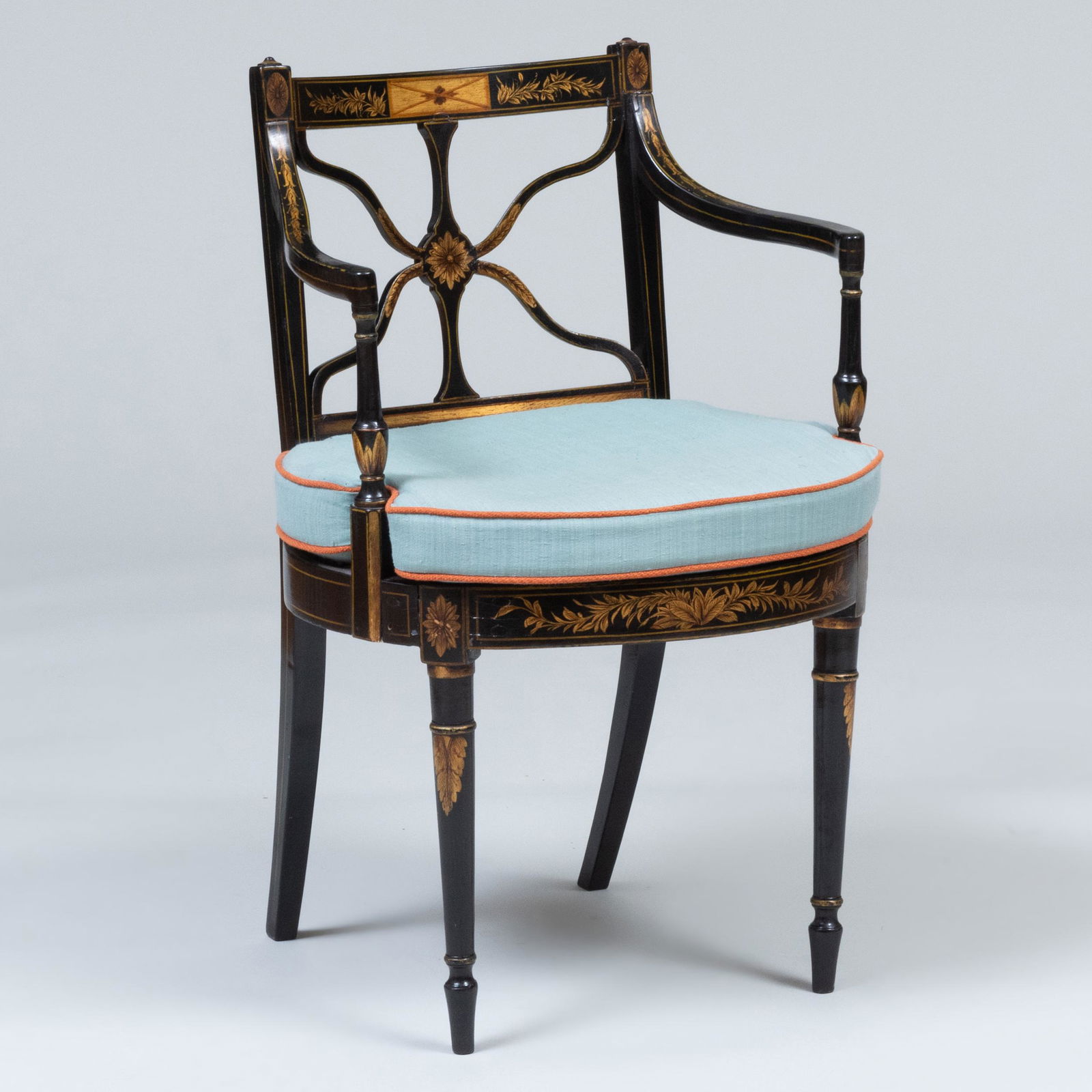 Regency Ebonized, Parcel-Gilt and Caned Armchair (1 of 10)