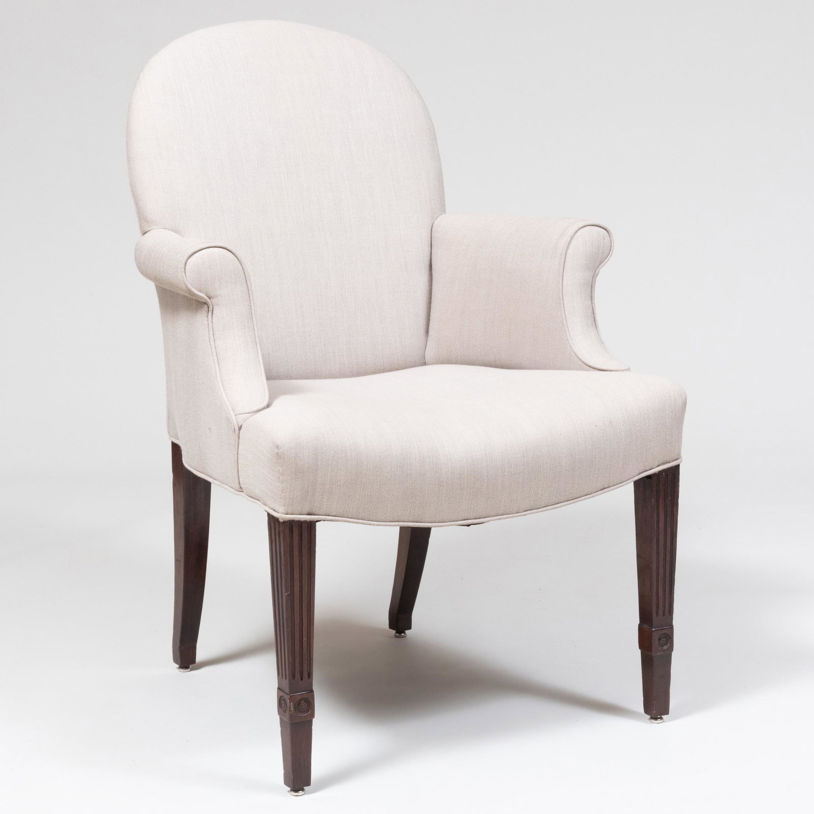 George III Style Mahogany Upholstered Arm Chair: George III Style Mahogany Upholstered Arm Chair Of recent manufacture. 35 1/4 x 24 1/4 x 22 1/4 in., height of seat 17 in.