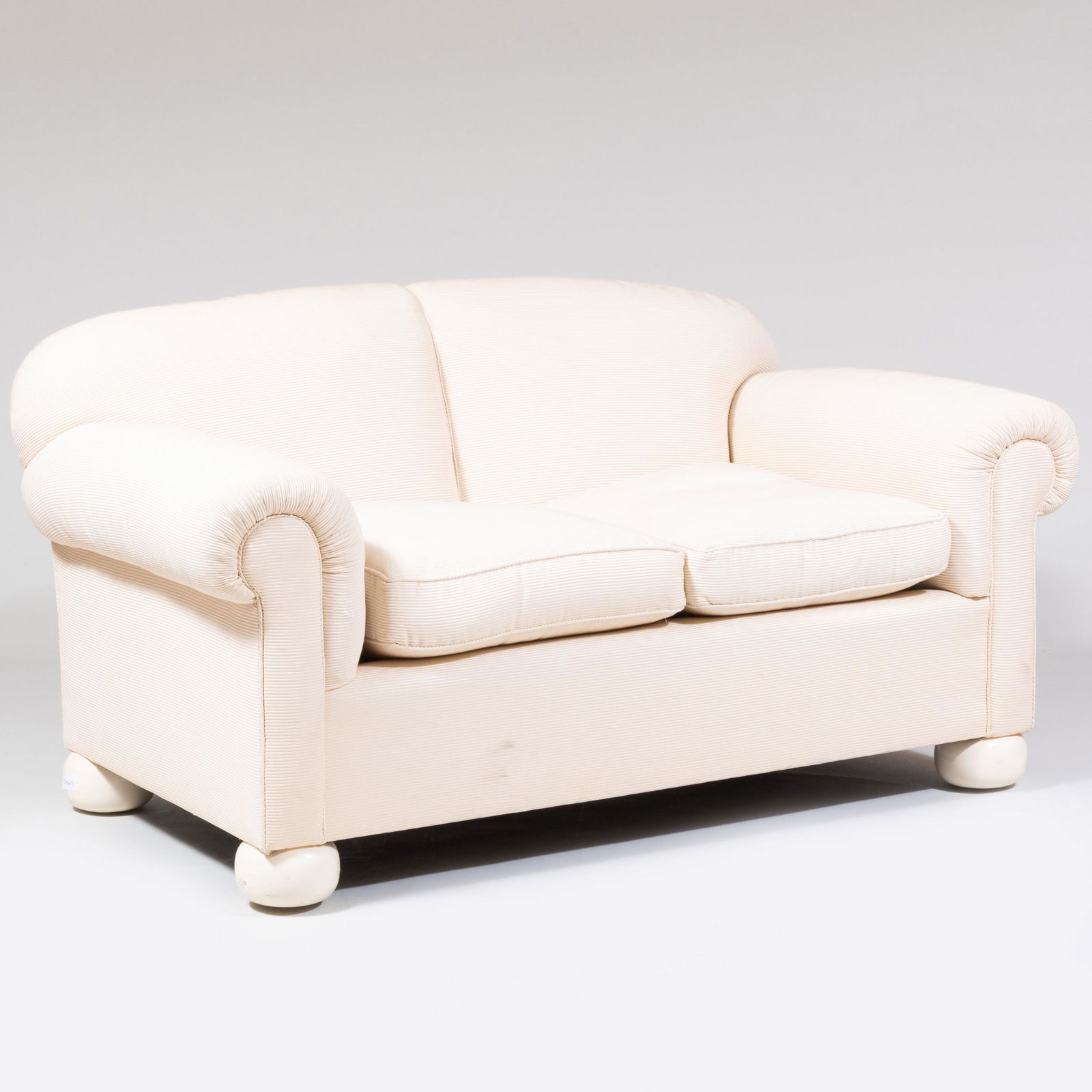 Cream Upholstered Two Seat Sofa on White Painted Bun Feet, de Angelis (1 of 8)