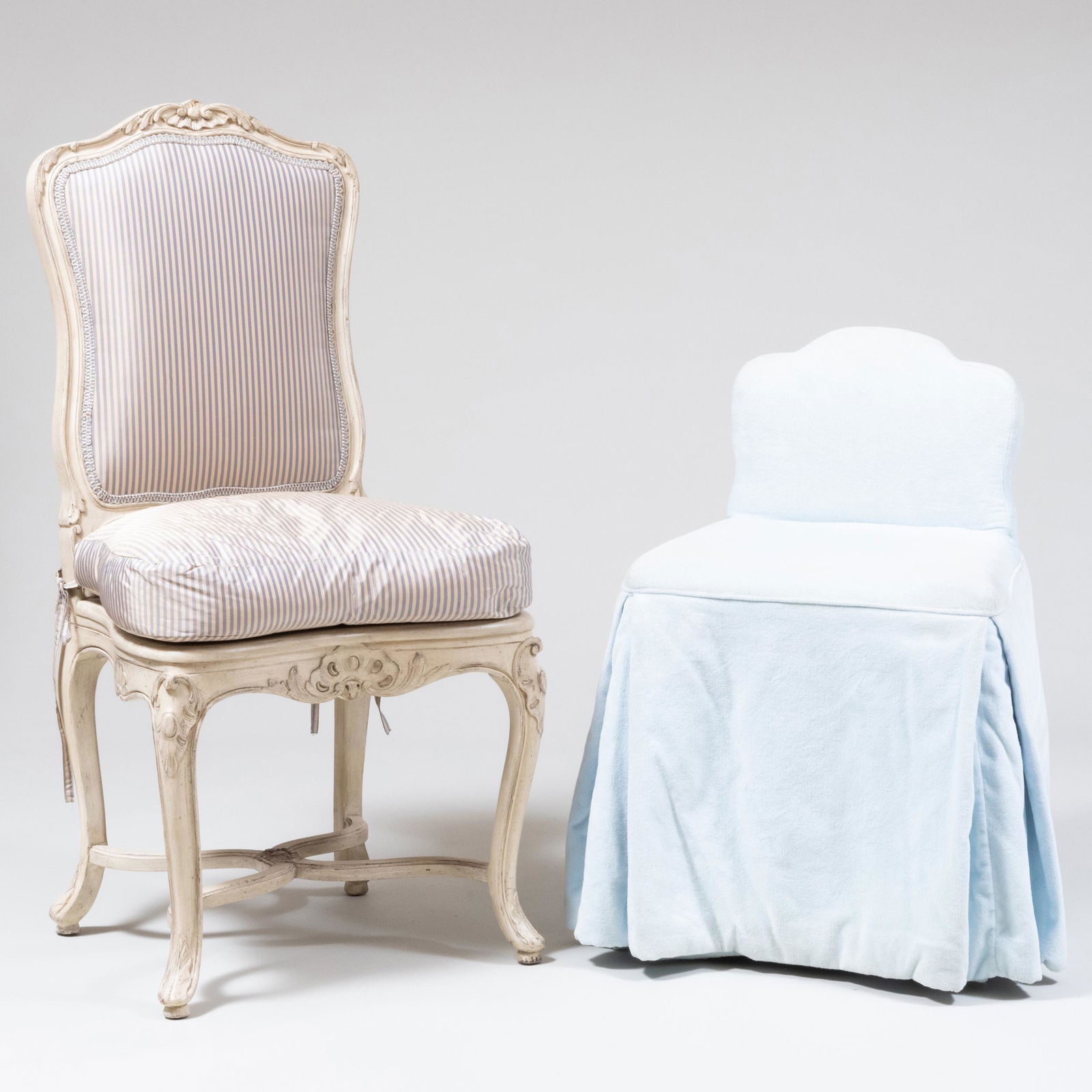 Louis XV Style Painted Silk Upholstered Side Chair (1 of 7)