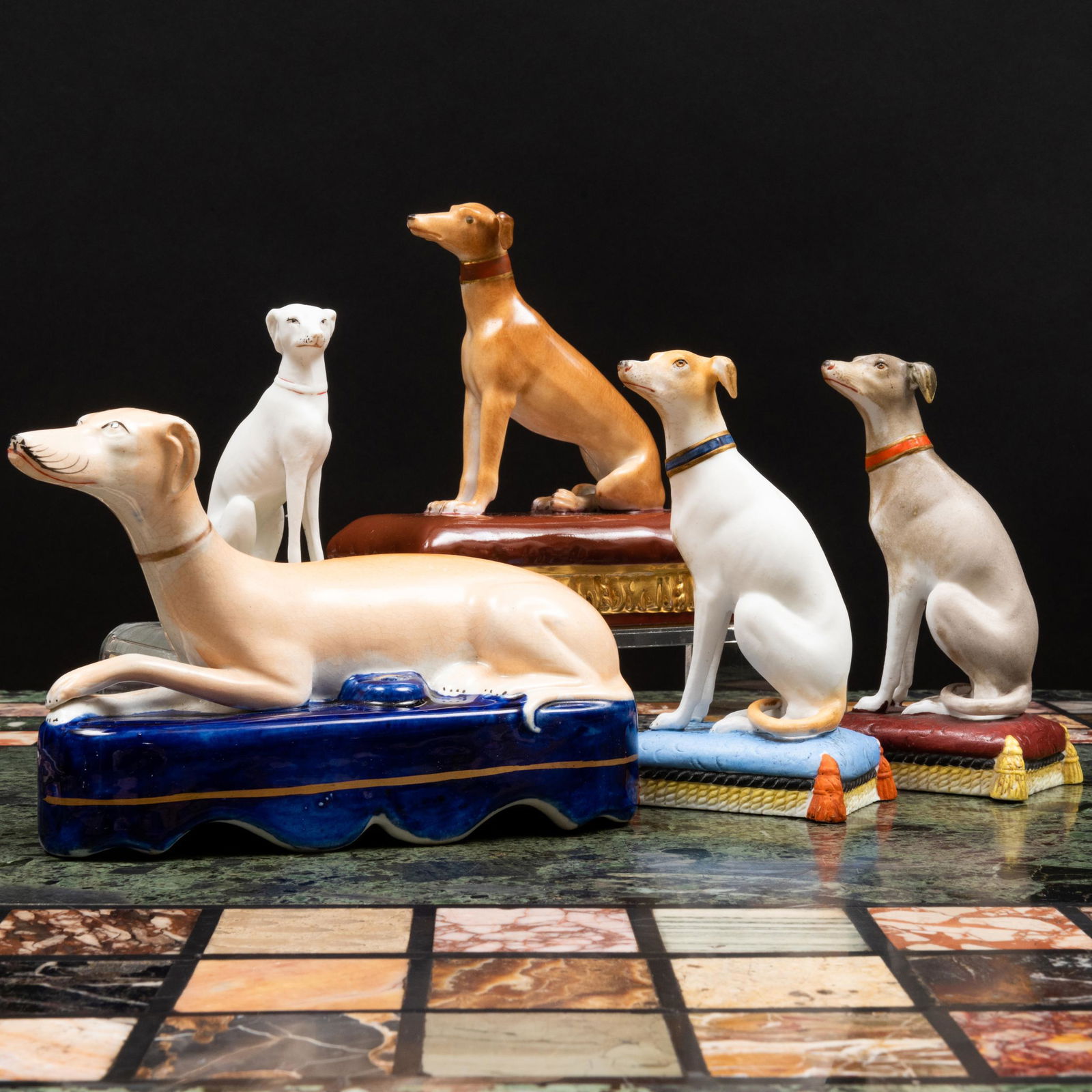Group of Five Staffordshire Style Models of Whippets (1 of 20)