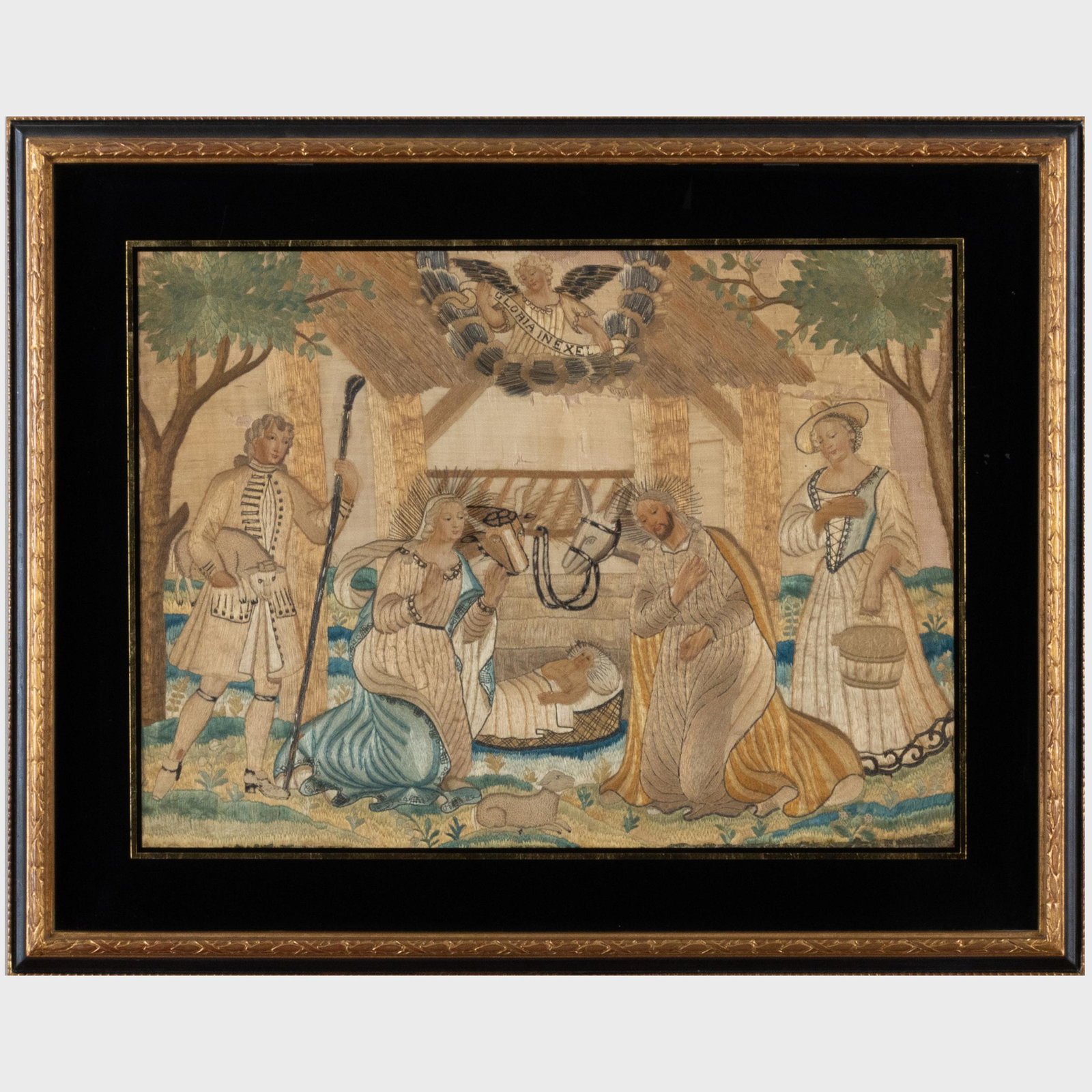 Pair of Continental Silk and Metallic Thread Needlework Pictures (1 of 7)