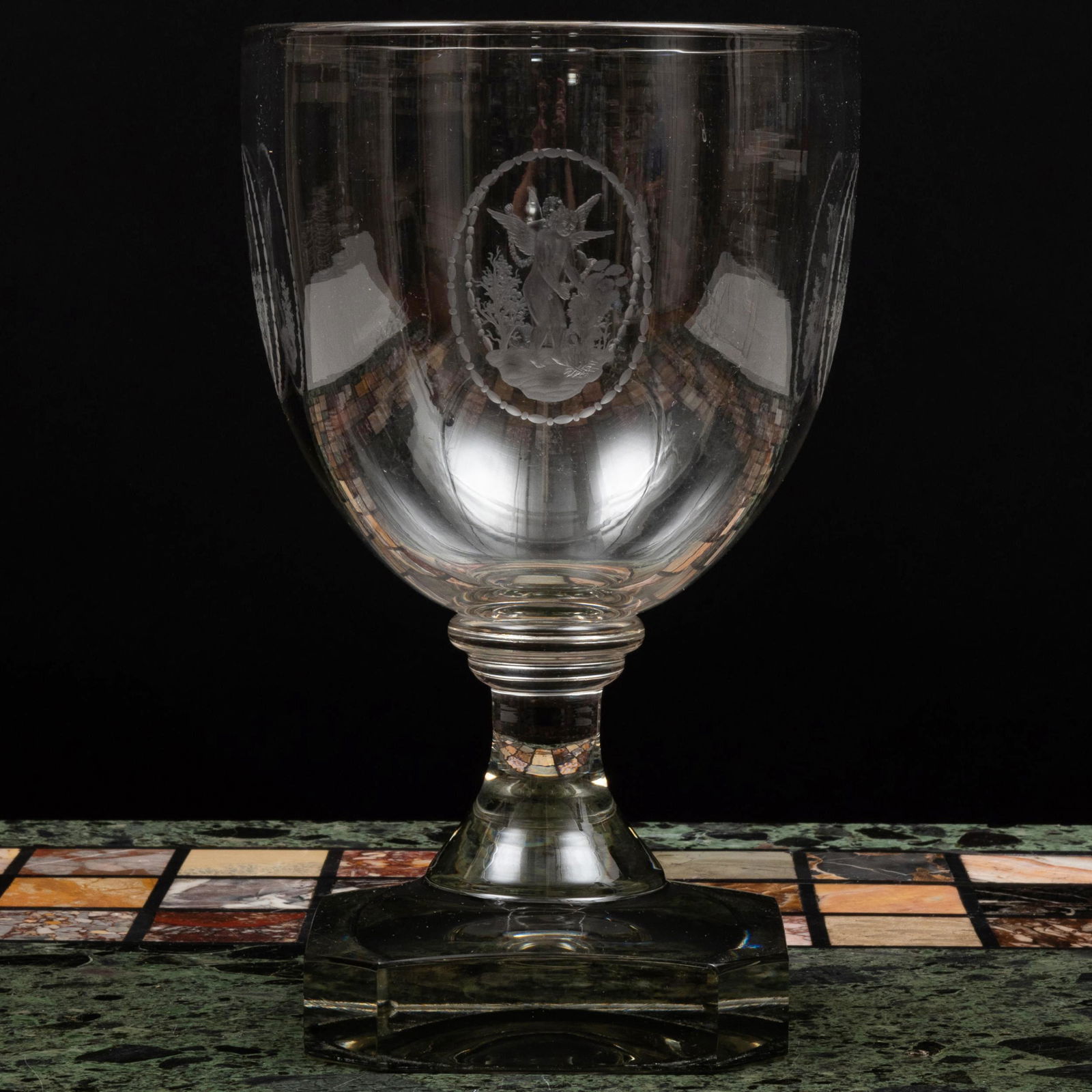 Large Early Victorian Engraved Glass Goblet (1 of 8)