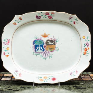 Chinese Export Famille Rose Porcelain Armorial Platter: Chinese Export Famille Rose Porcelain Armorial Platter Unmarked. 13 1/2 x 17 1/4 in. Master Class: John Rosselli at Home