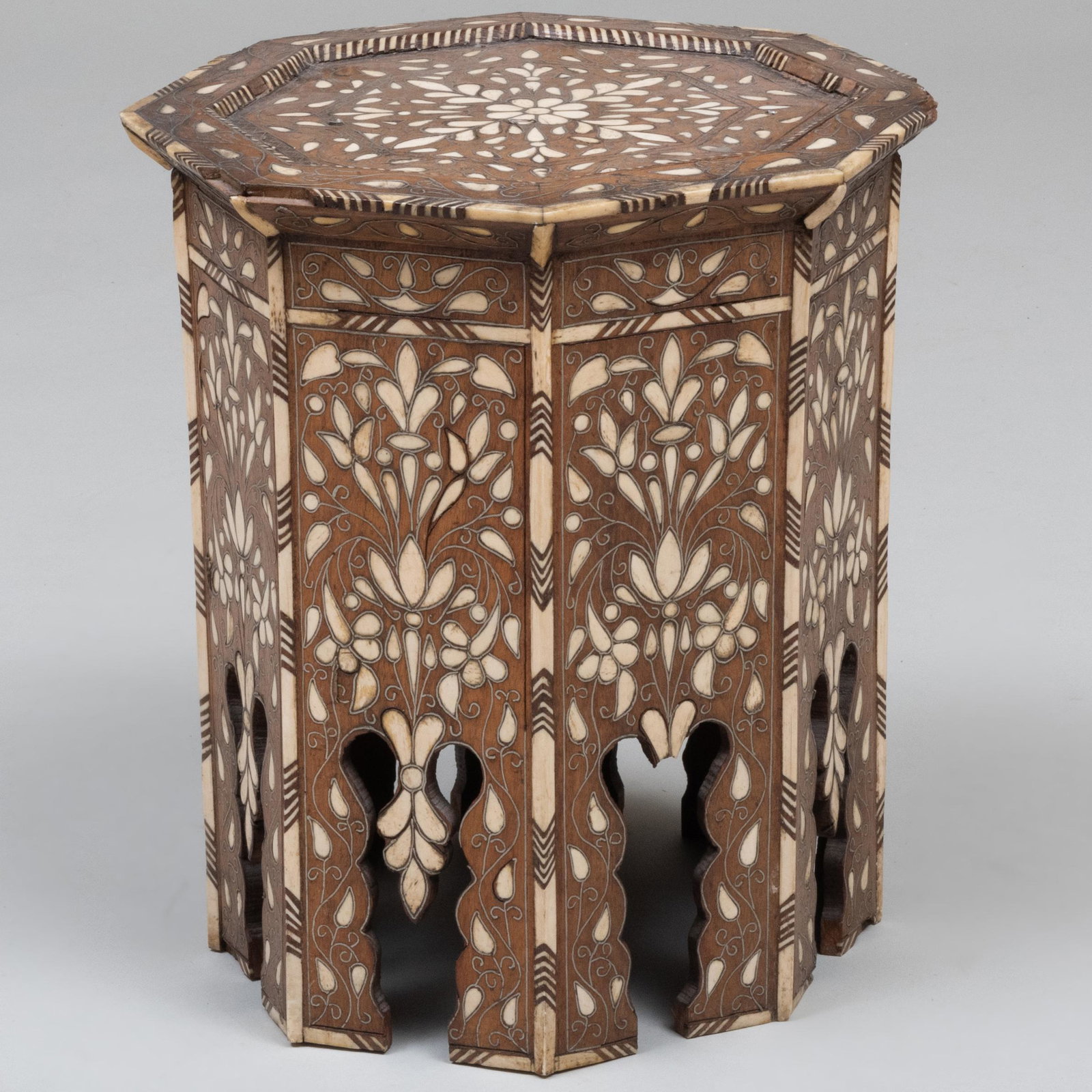 Moroccan Bone Inlaid Hardwood Low Table: Moroccan Bone Inlaid Hardwood Low Table 17 x 14 1/4 in. diam. Master Class: John Rosselli at Home
