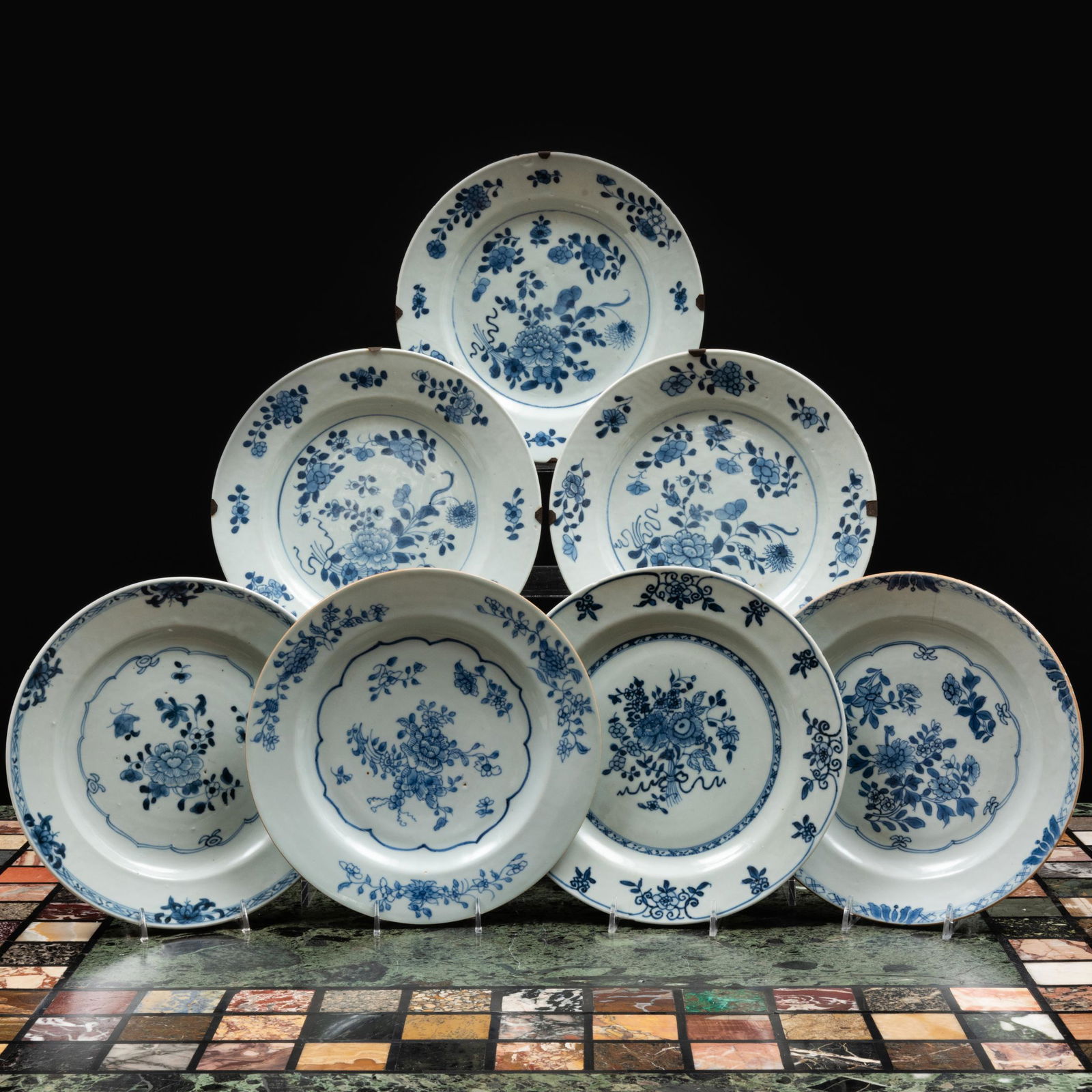 Group of Seven Chinese Blue and White Porcelain Plates: Group of Seven Chinese Blue and White Porcelain Plates Unmarked. Comprising: A set of three Four plates The largest 9 in. diam. Master Class: John Rosselli at Home