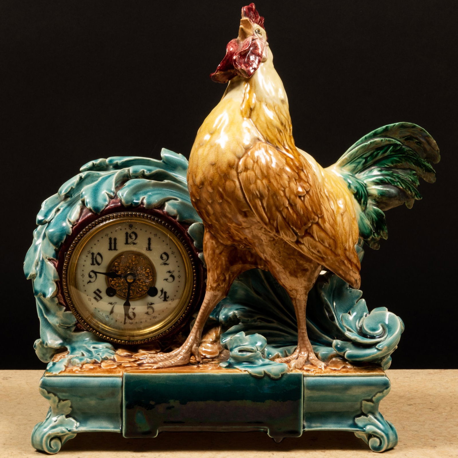 Continental Majolica Cockrel Form Mantle Clock Spill Vase (1 of 10)