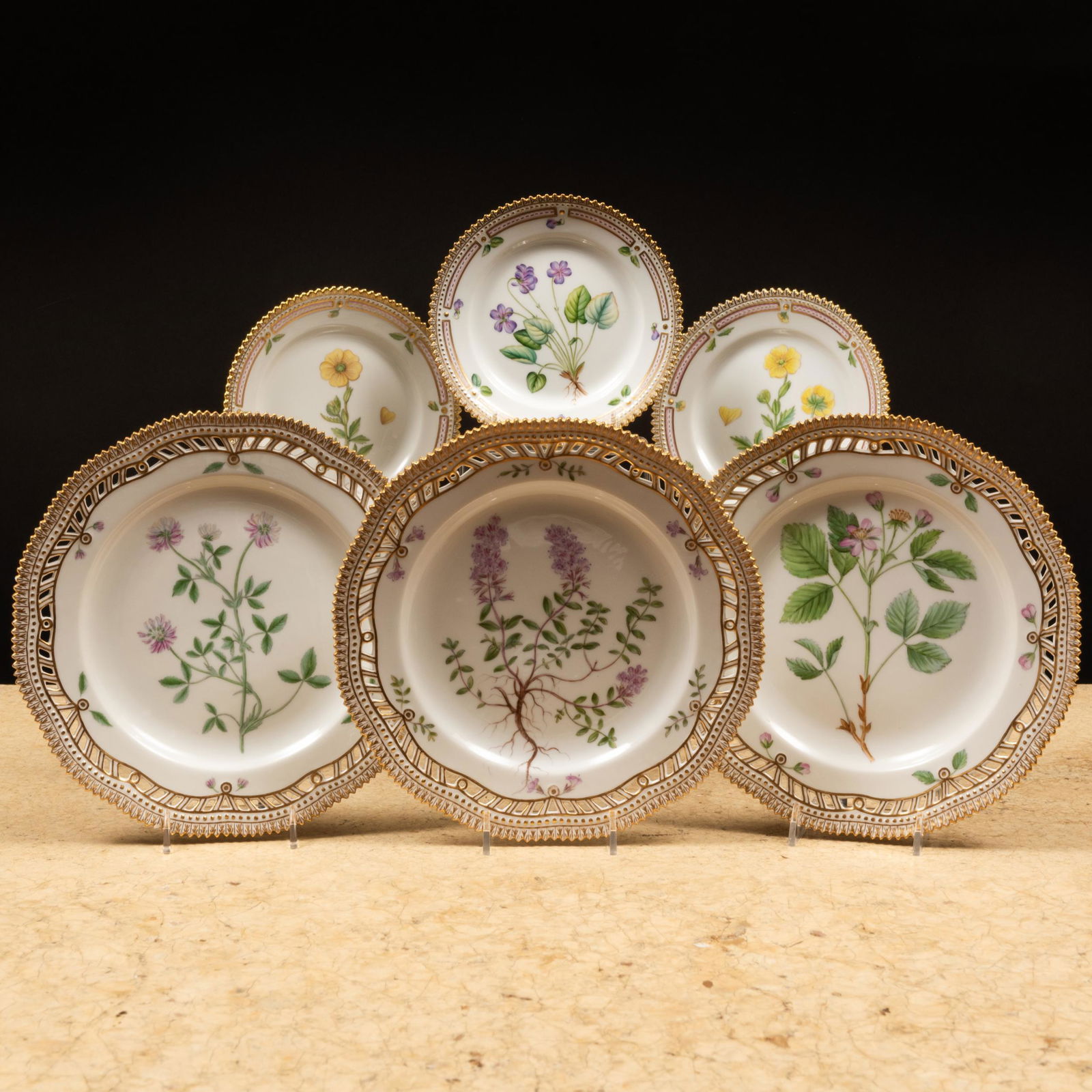 Set of Twelve Flora Danica Porcelain Reticulated Lunch Plates and a Set of Eight Side Plates (1 of 16)