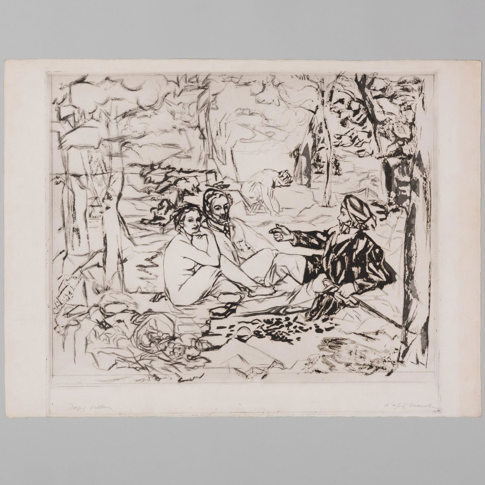 Jacques Villon (1875-1963): D'Après Manet, Déjeuner dur l'herbe: Jacques Villon (1875-1963): D'Après Manet, Déjeuner dur l'herbe Aquatint in black on Arches, 1929, signed and titled in pencil, a proof in the third state (of 5) before the edition of 200 in