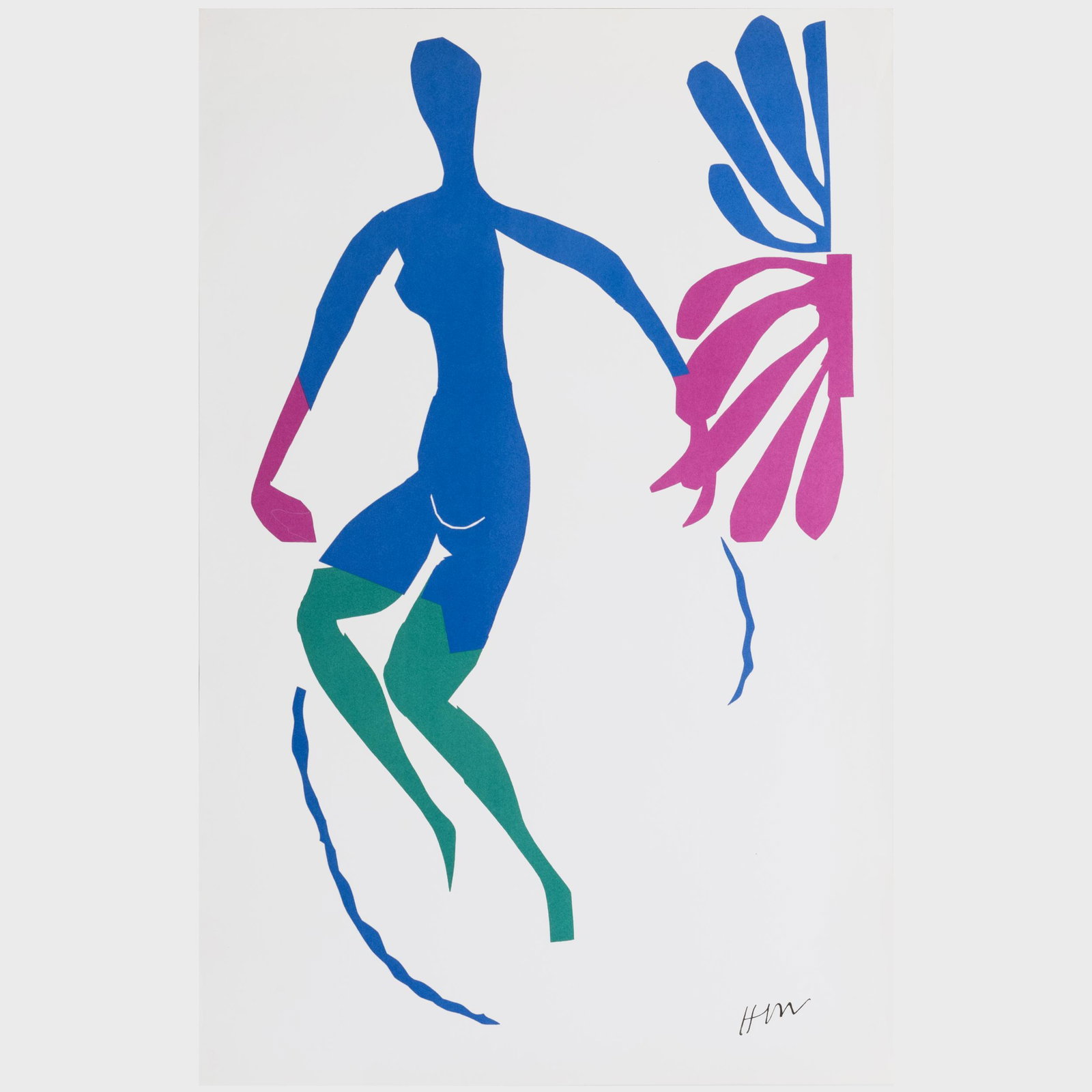 Henri Matisse (1869-1954): Blue Nude Green Stockings: Henri Matisse (1869-1954): Blue Nude Green Stockings Lithographic poster, with the printed initials. 40 x 26 3/4 in. (sheet), 41 1/2 x 28 in. (frame). The Estate of the artist; Pierre Matisse; Pierre-