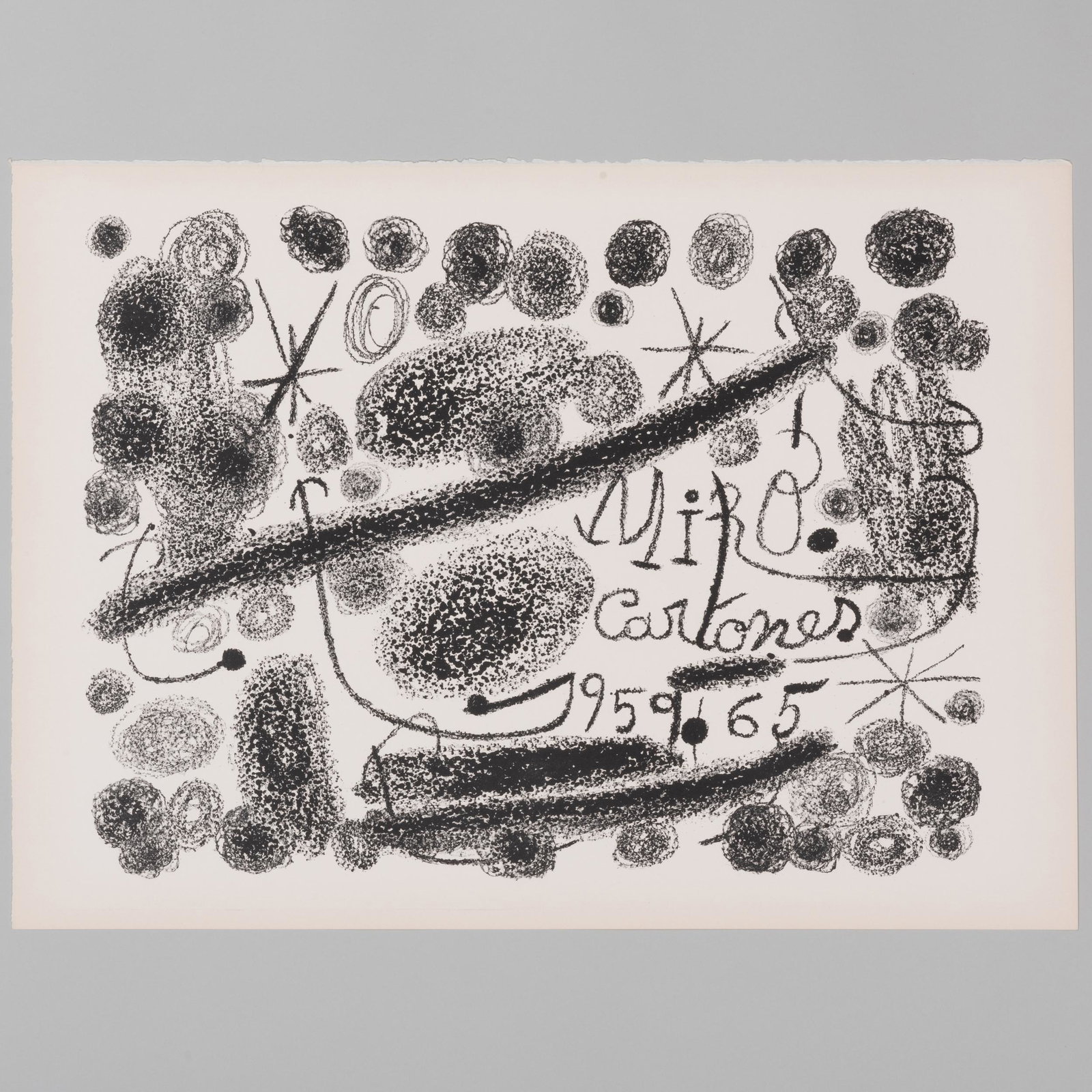 Joan Miró (1893-1983): Cover for Cartones: Joan Miró (1893-1983): Cover for Cartones Lithograph in black on wove paper, 1965, unsigned, apart from the editions of 75 and 200. 21 x 28 in. (sheet), unframed. Note: Mourlot lists the dimensio