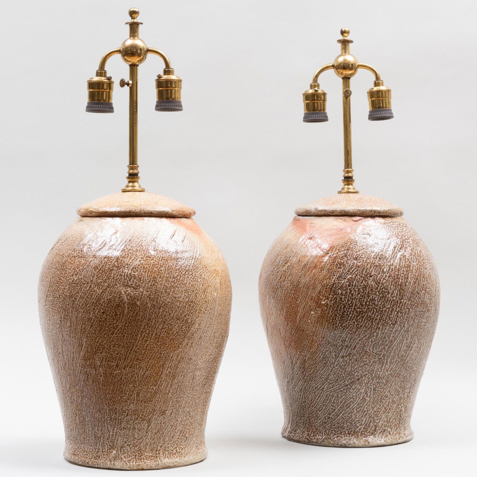 Near Pair of Salt Glazed Earthenware Jars and Covers Mounted as Lamps (1 of 8)