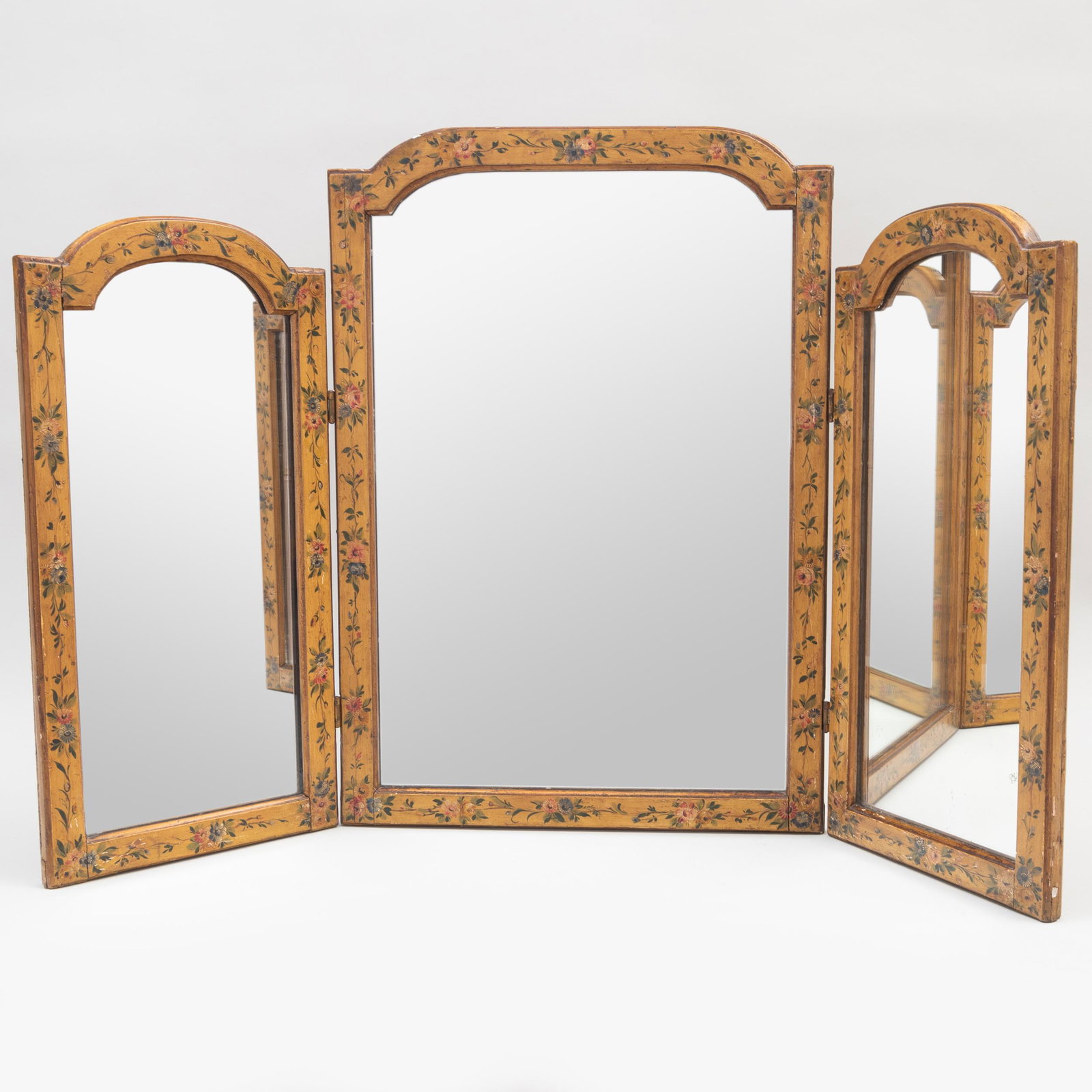 Late Edwardian Yellow Ground Floral Painted Dressing Mirror (1 of 3)