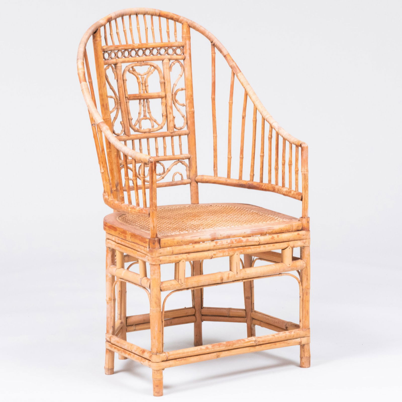 Chinese Bamboo and Caned Armchair: Chinese Bamboo and Caned Armchair 43 1/4 x 23 1/4 x 21 1/2 in., height of seat 18 1/4 in. The Collection of Jill and John Fairchild