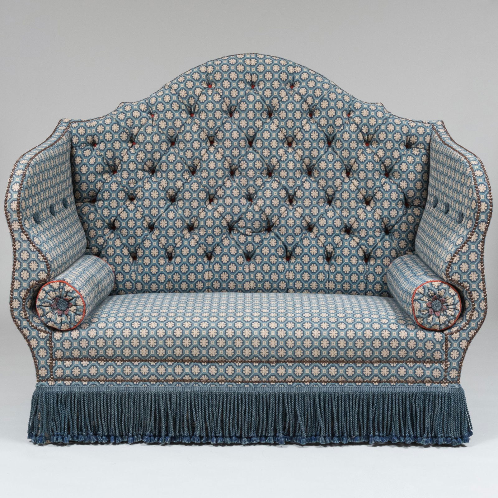 Custom Brass-Studded Tufted Needlework High-Backed Sofa (1 of 8)