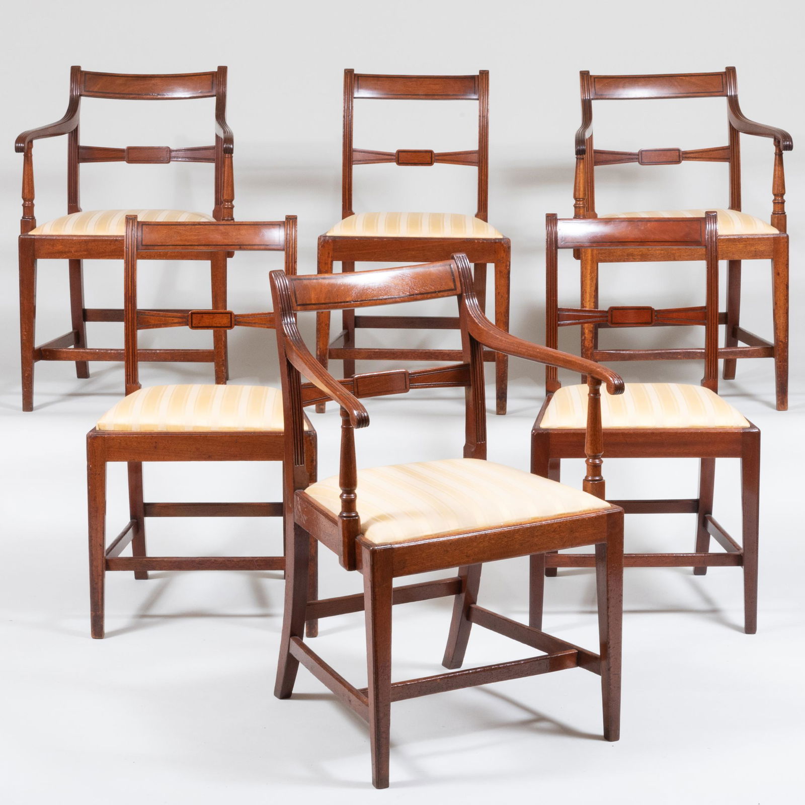 Set of Fourteen Regency Ebony Inlaid Mahogany Dining Chairs (1 of 9)