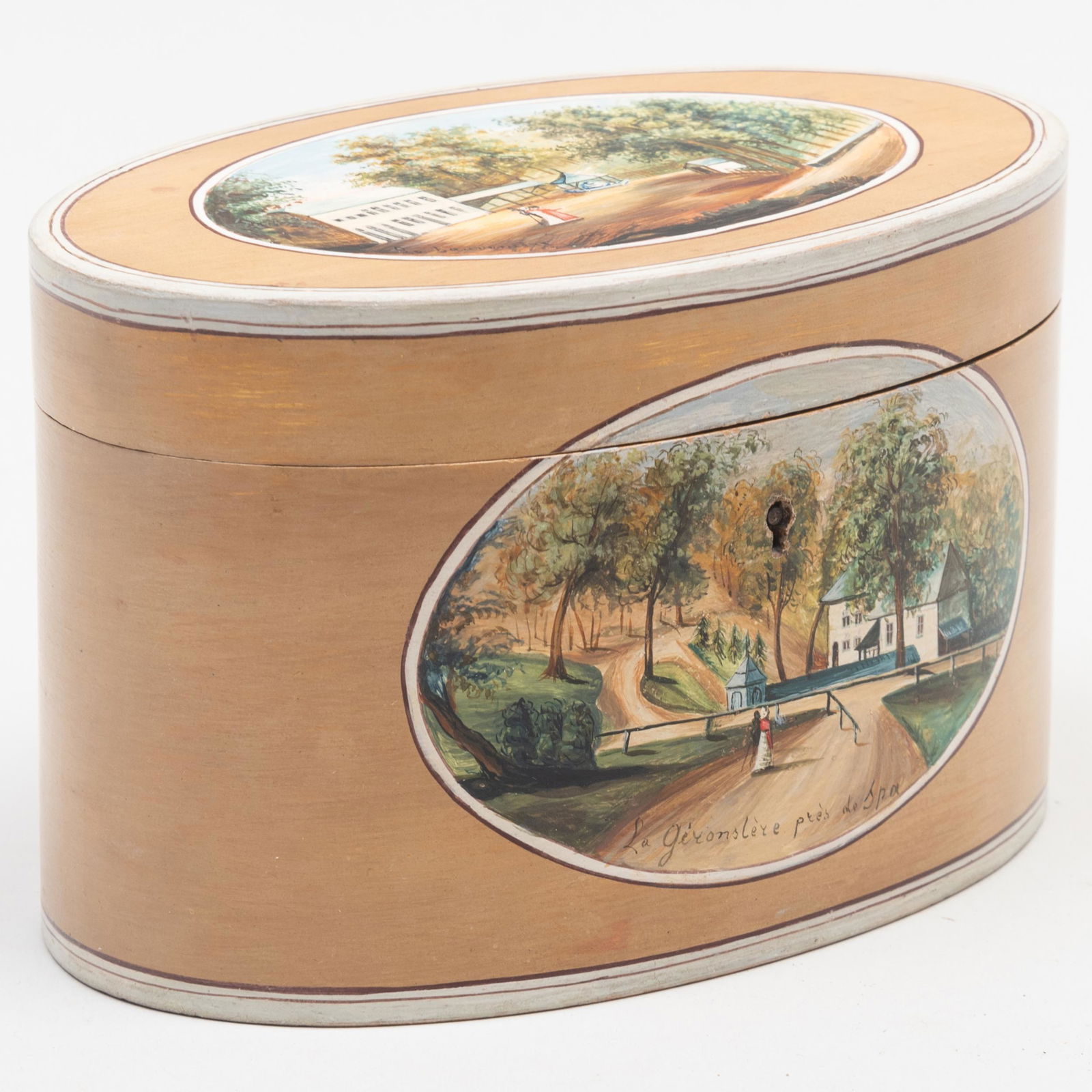 Belgian Painted Oval Tea Caddy (1 of 8)