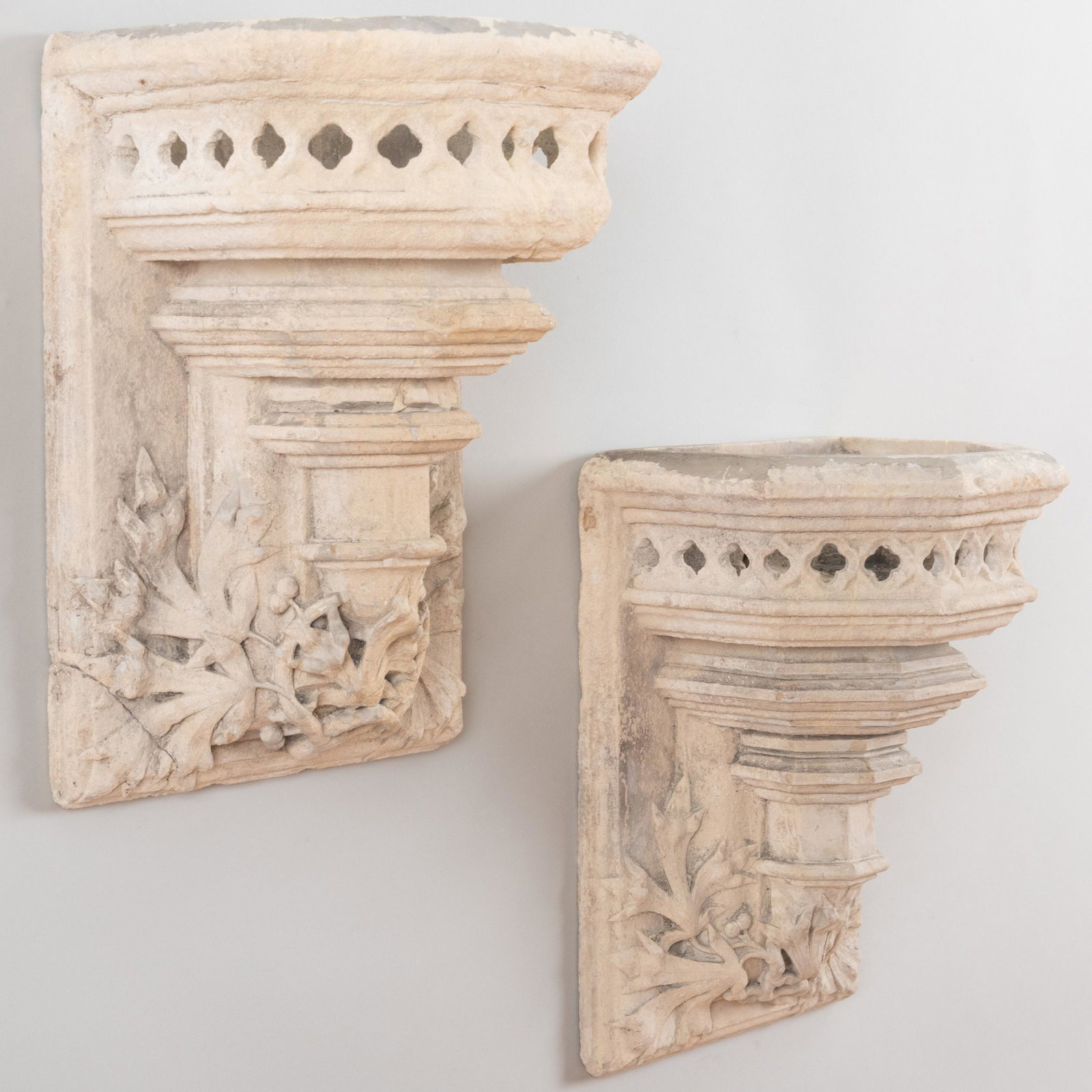 Pair of Gothic Revival Cast Stone Brackets: Pair of Gothic Revival Cast Stone Brackets 13 x 9 3/4 x 8 3/4 in. Property from a Private Collection, New York