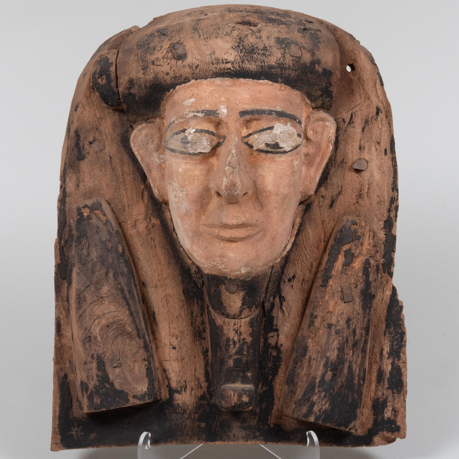 Painted and Carved Wood Head of a Pharaoh (1 of 7)