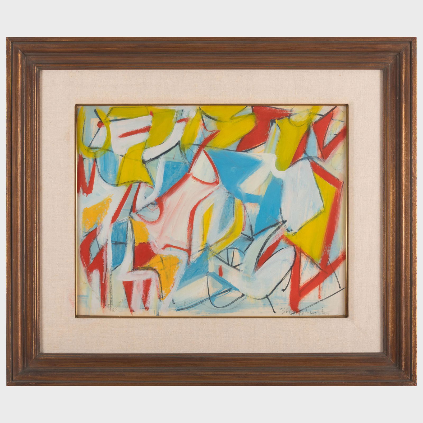 Harold Shapinsky (1925-2004): Untitled: Harold Shapinsky (1925-2004): Untitled Oil on paper mounted on canvas, 1949, signed 'Shapinsky' lower right, signed and dated on the reverse, with label from Helander Gallery, Palm Beach. 17 1/2 x 22