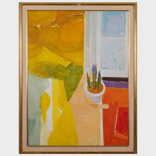 Donald Hamilton Fraser (1929-2009): Windowsill: Donald Hamilton Fraser (1929-2009): WindowsillOil on canvas, 1958, signed 'Fraser' lower right, with label from Paul Rosenberg & Co., NY.40 x 30 in., 44 x 34 in. (frame).Property from the Collection