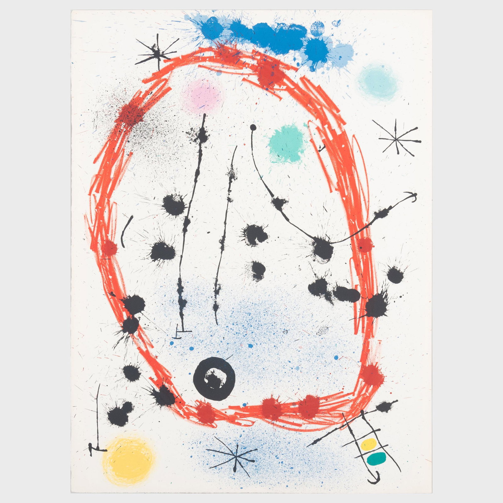 Joan Miró (1893-1983): The Circle Cleared: Joan Miró (1893-1983): The Circle Cleared Lithograph in colors on BFK Rives, 1964, unsigned, apart from the edition of 30. 21 x 28 1/4 in. (sheet), unframed. Literature: Mourlot 405. The artist; 