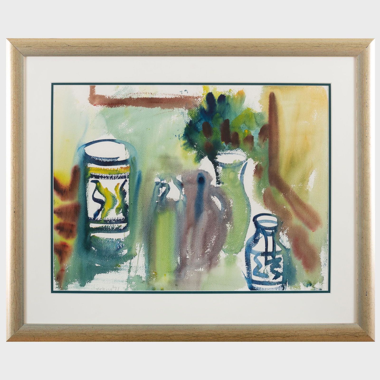 Robert De Niro (1922-1993): Untitled (Still Life): Robert De Niro (1922-1993): Untitled (Still Life) Watercolor on heavy paper, 1971, signed 'De Niro' and dated at bottom. 18 x 24 in. (sheet), 25 3/4 x 31 1/4 in. (frame). Sold to Benefit Art for Acces