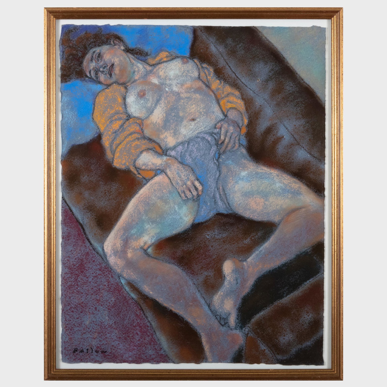 Michael Bastow (b. 1943): The Large Leather Sofa; and Nude: Michael Bastow (b. 1943): The Large Leather Sofa; and Nude Two pastel on paper, c. 1996, signed 'Bastow' lower left and right, Large Leather Sofa with label from Ruth Zeigler Fine Arts, NY. 